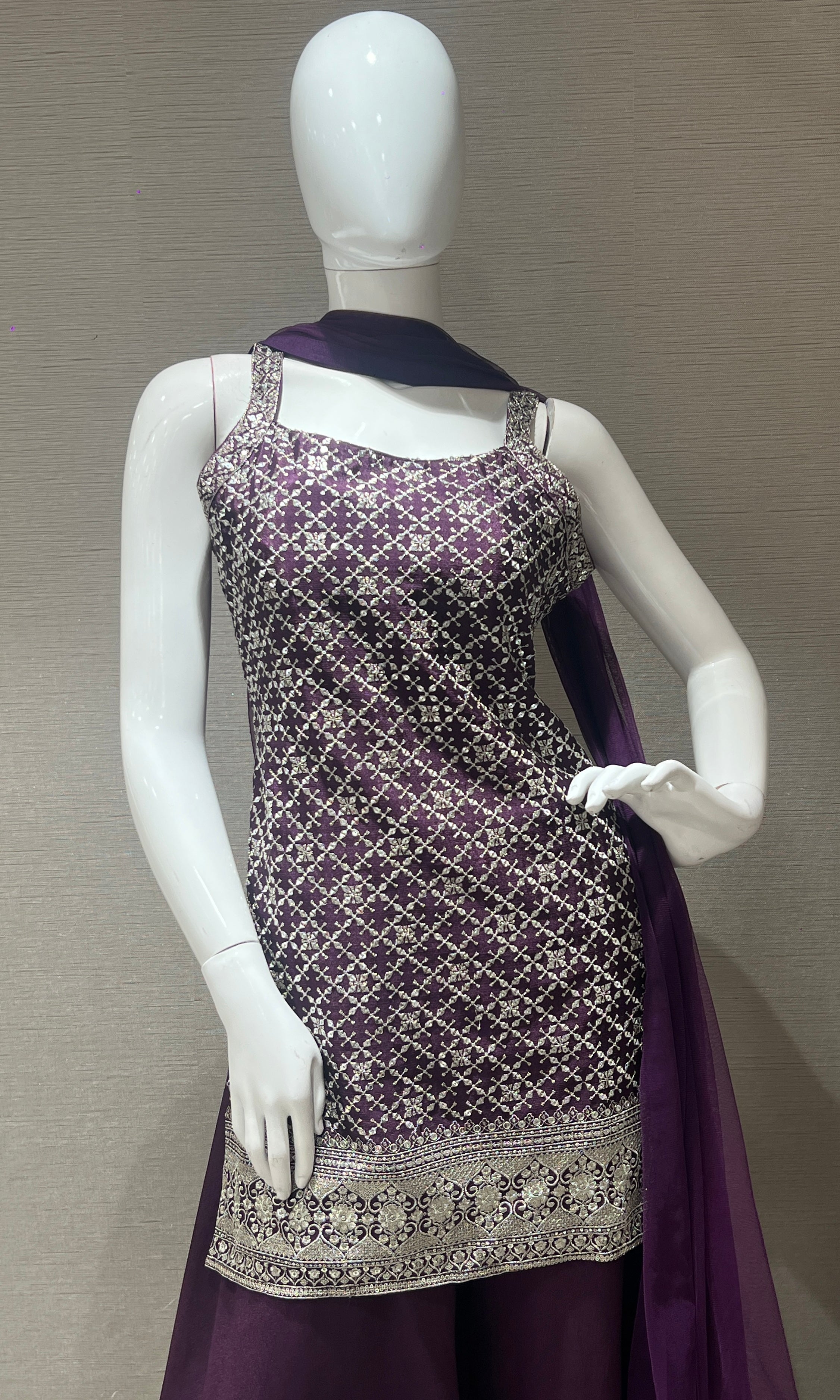 Purple Embroidered Palazzo Set with Dupatta