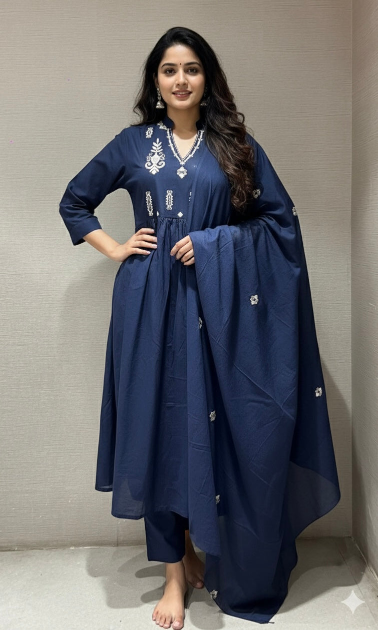 blue Chanderi kurta set