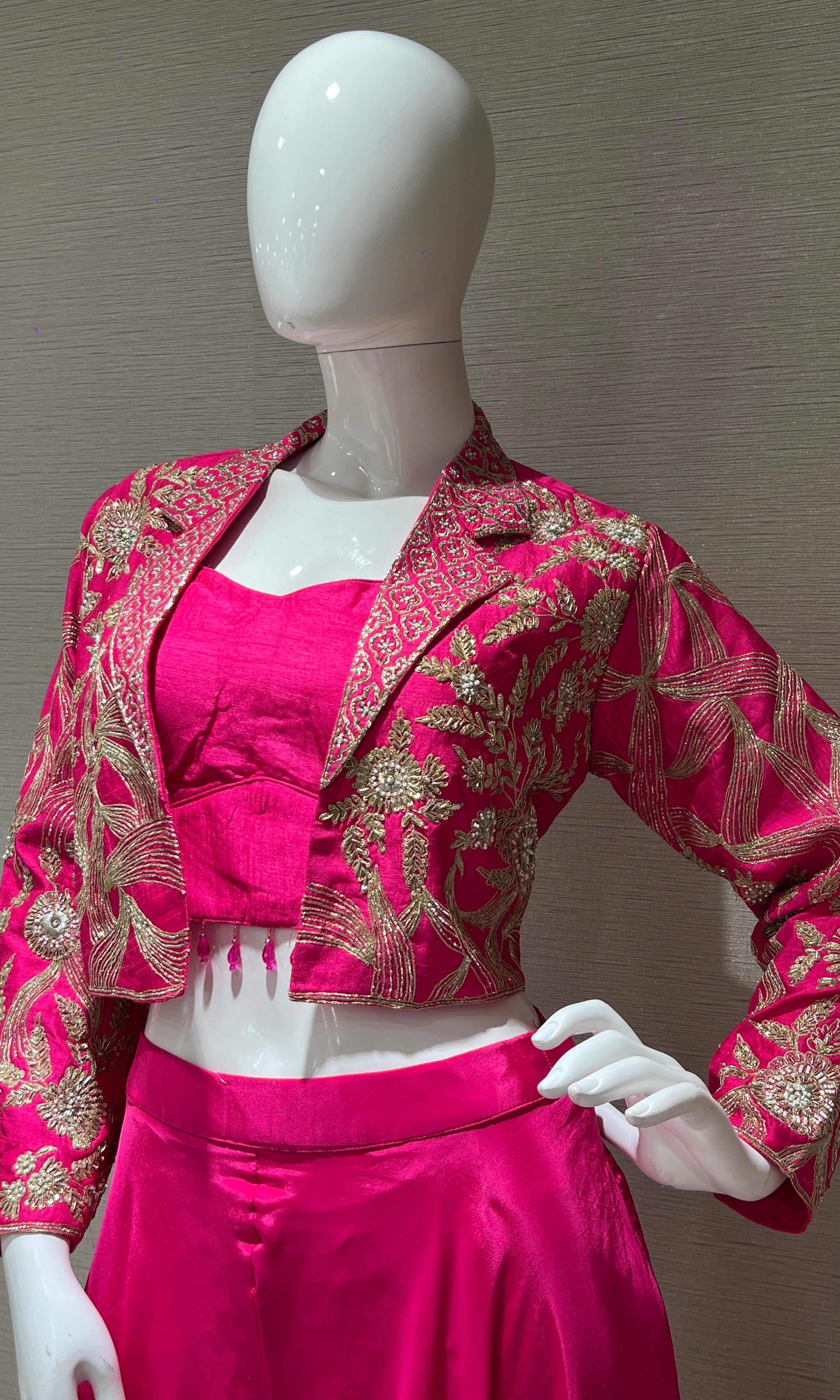 Pink Embellished Top and Jacket Palazzo Set