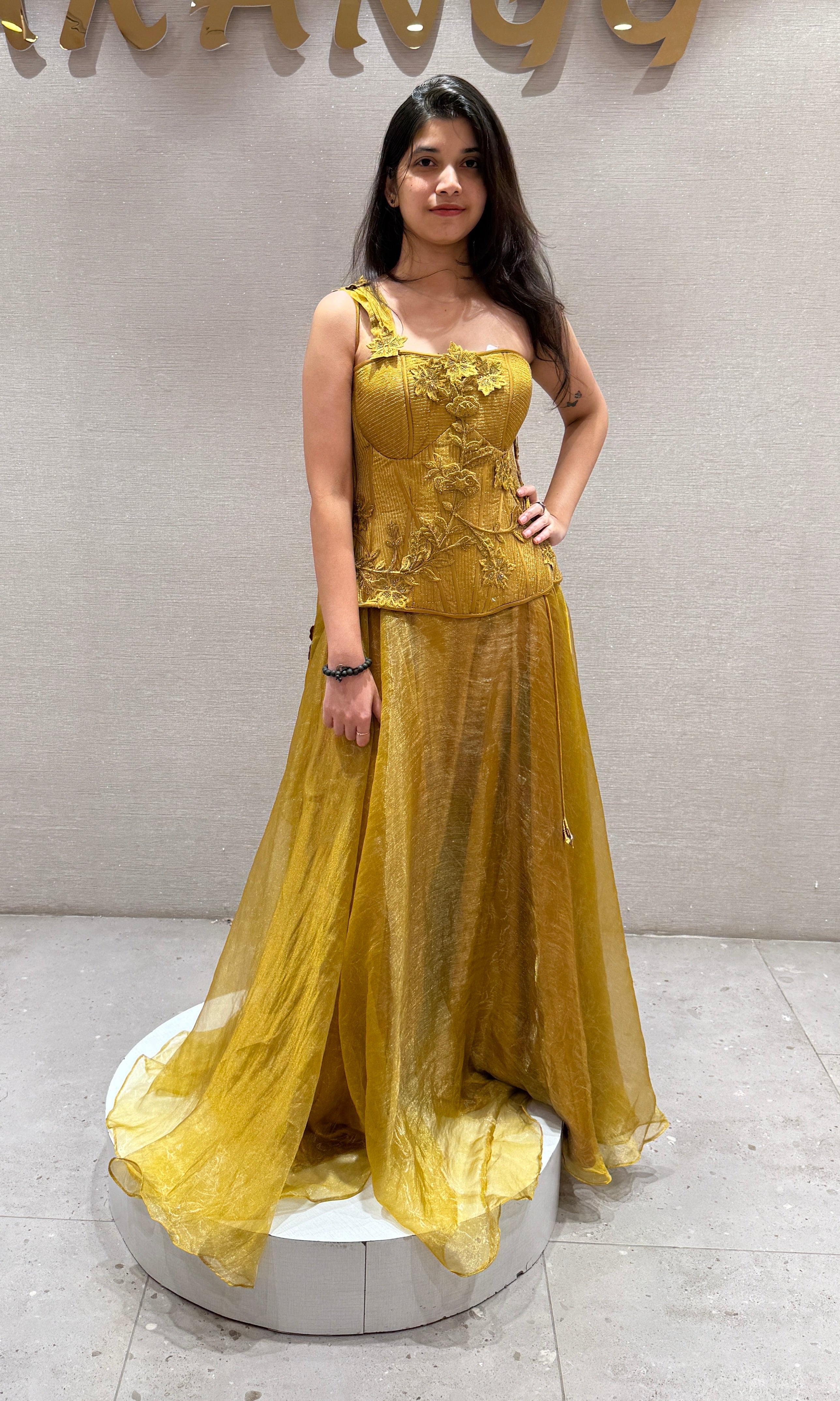 Golden Mustard yellow Corset Lehenga