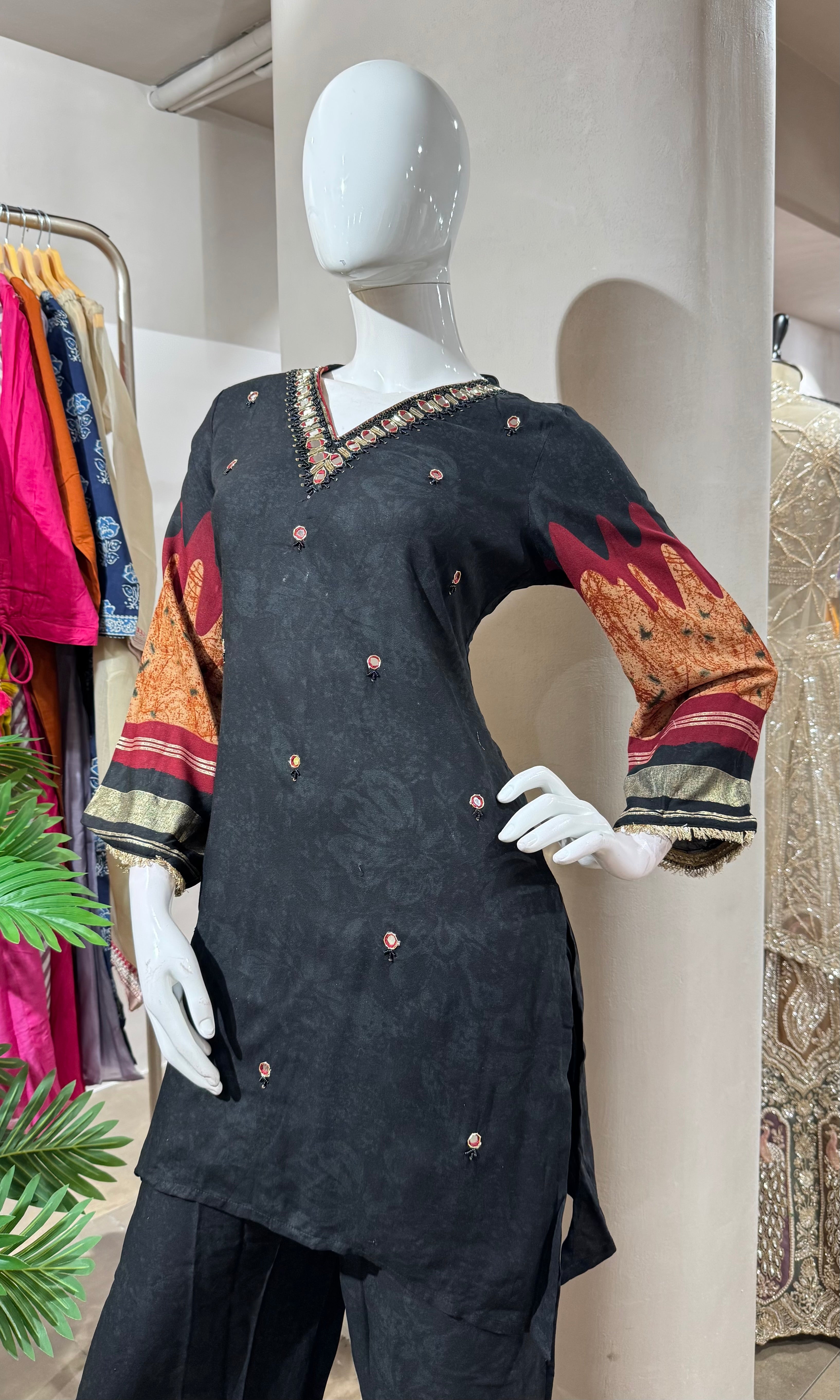 BLACK ETHNIC KURTI WITH BOTTOM