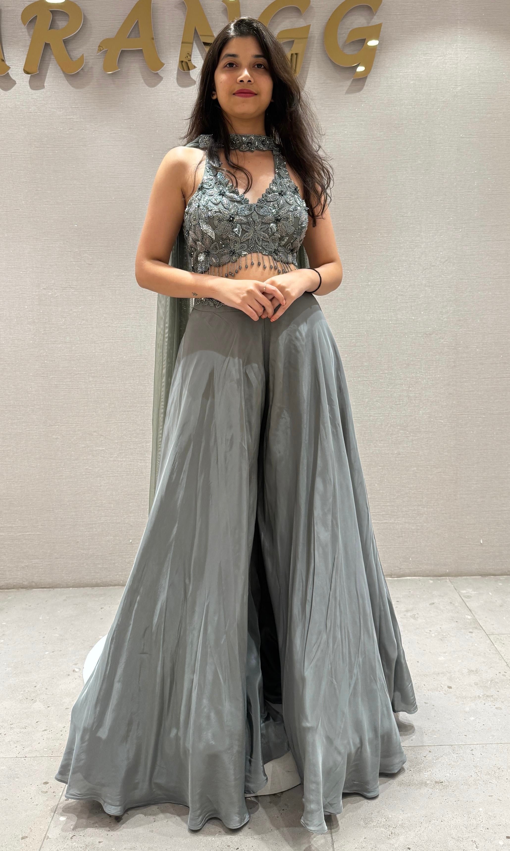 Grey Sequin embroidered palazzo