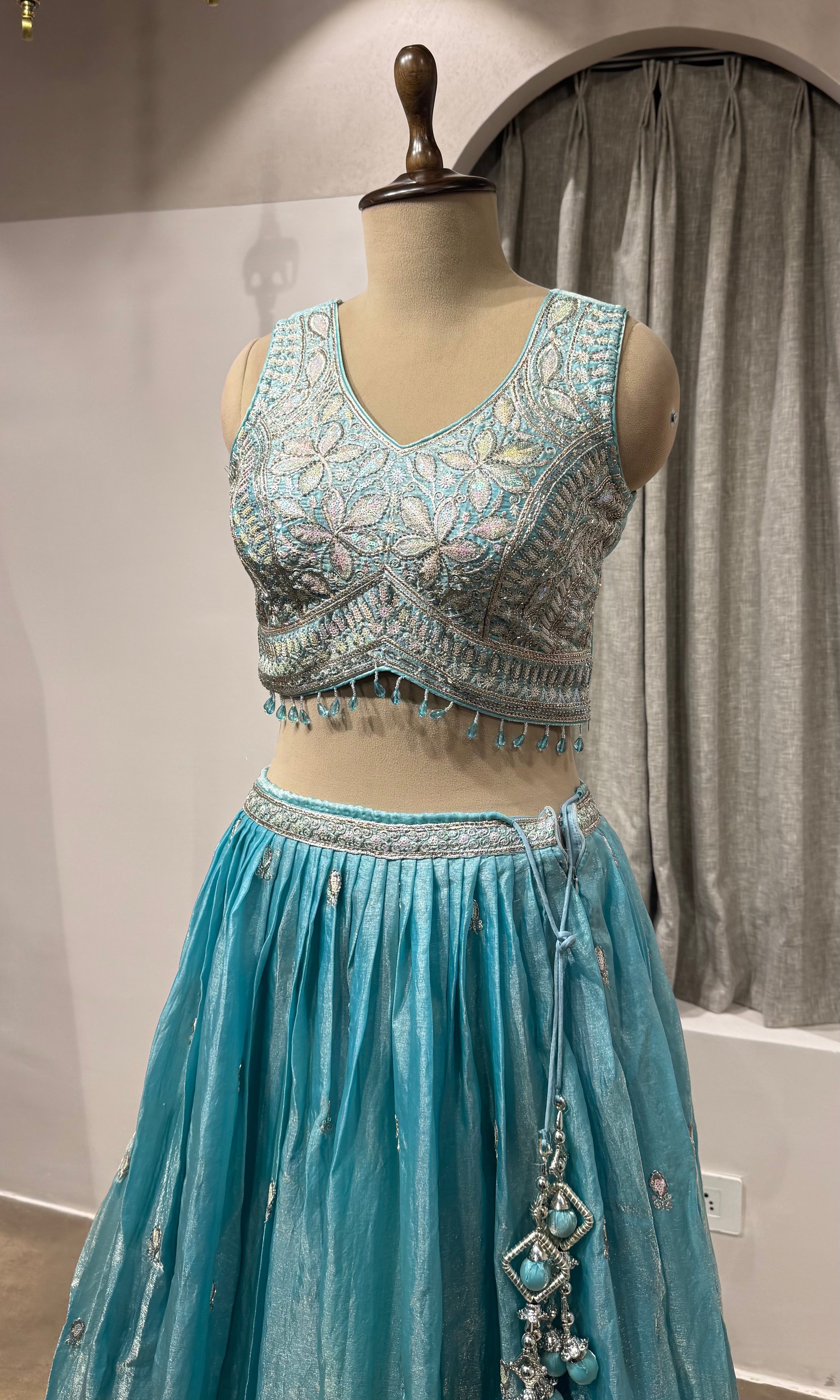 Light blue silver embroidered bridal lehenga
