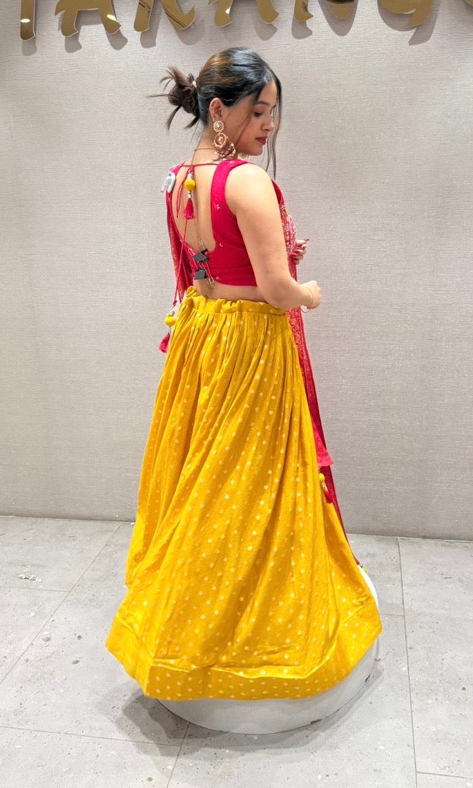 sunshine yellow and rani pink lehenga