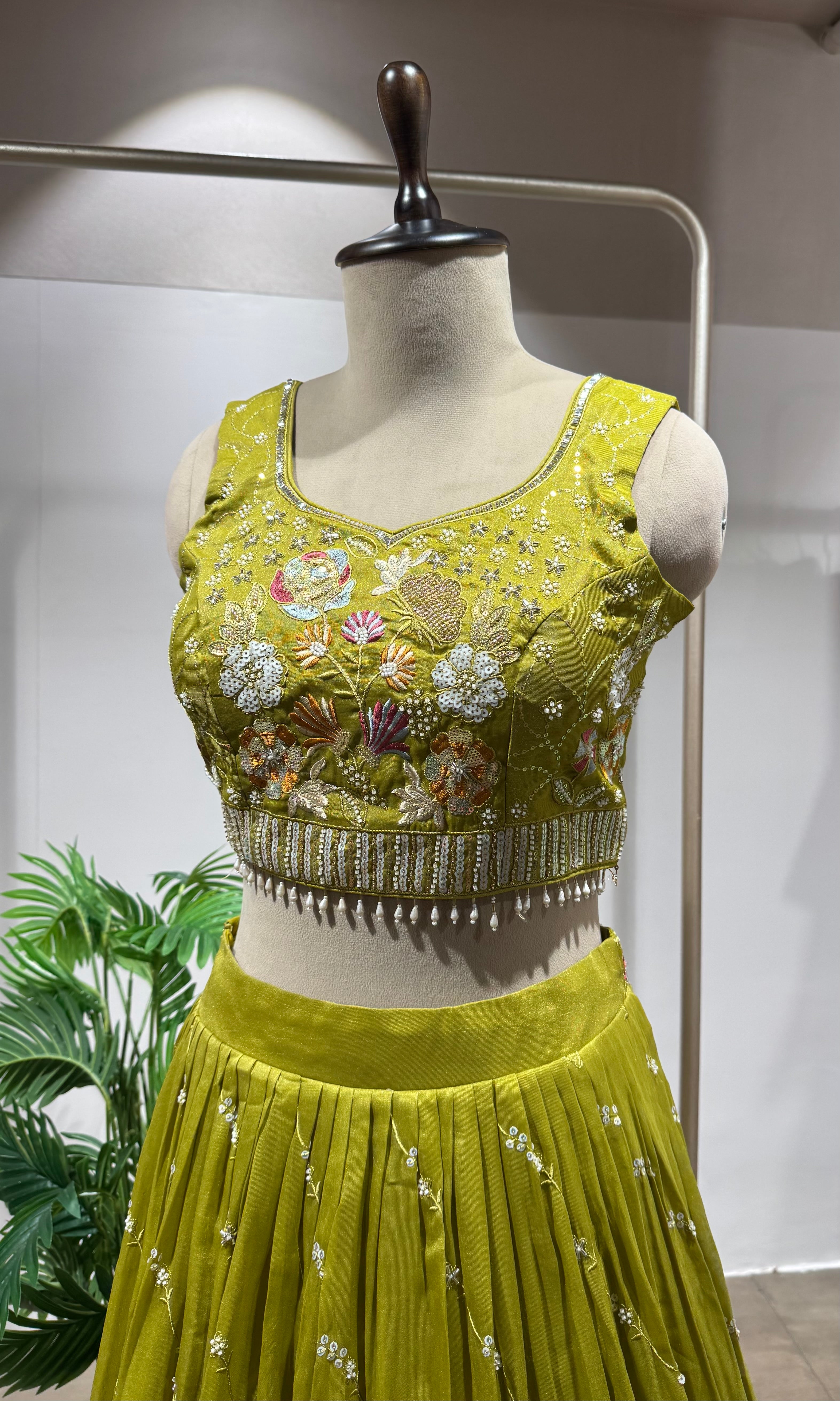 GREEN FLORAL EMBROIDERED LEHENGA