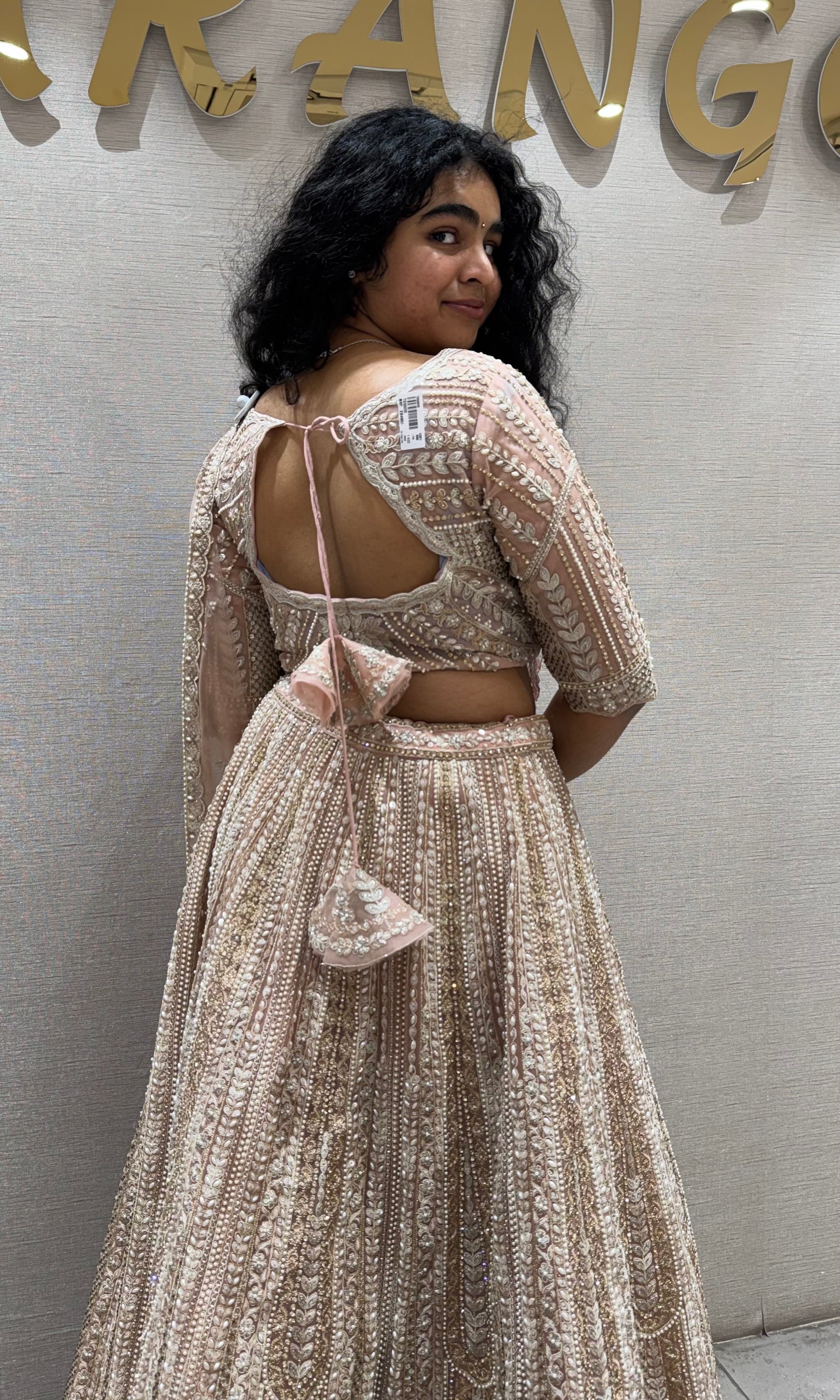 Light pink Net Floral Embroidered Lehenga