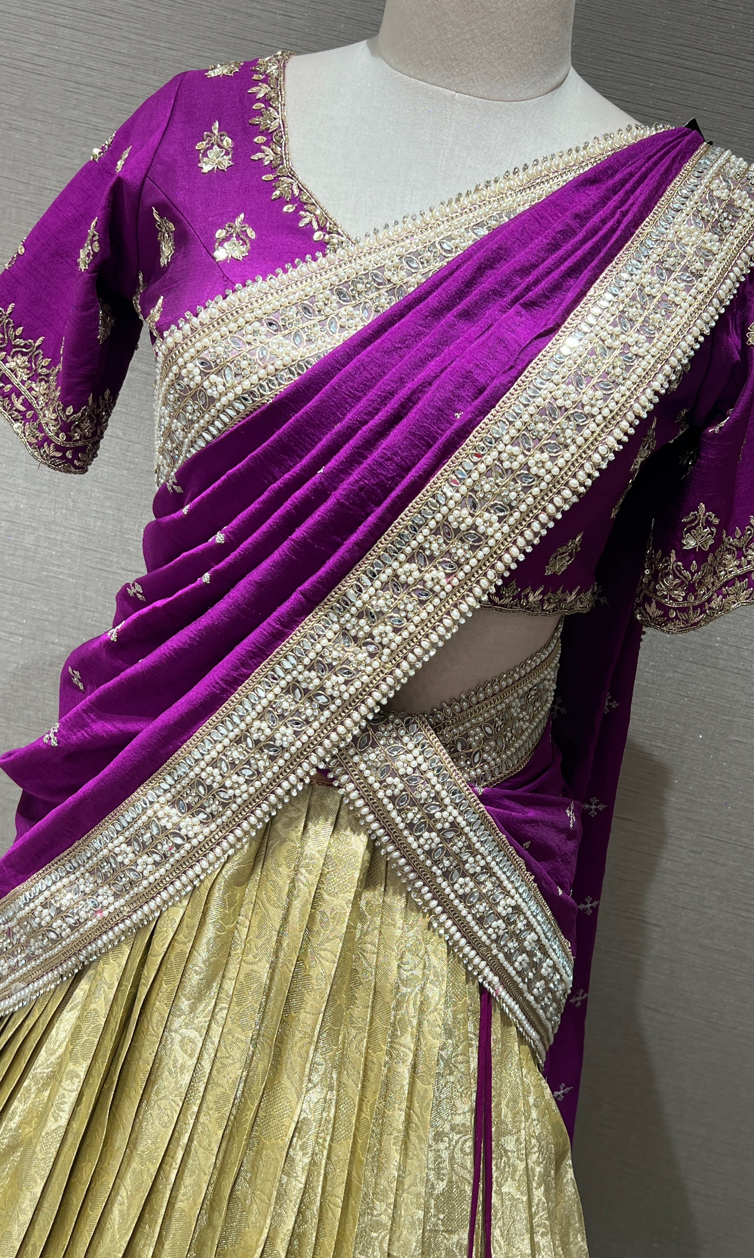 Violet pattu lehenga