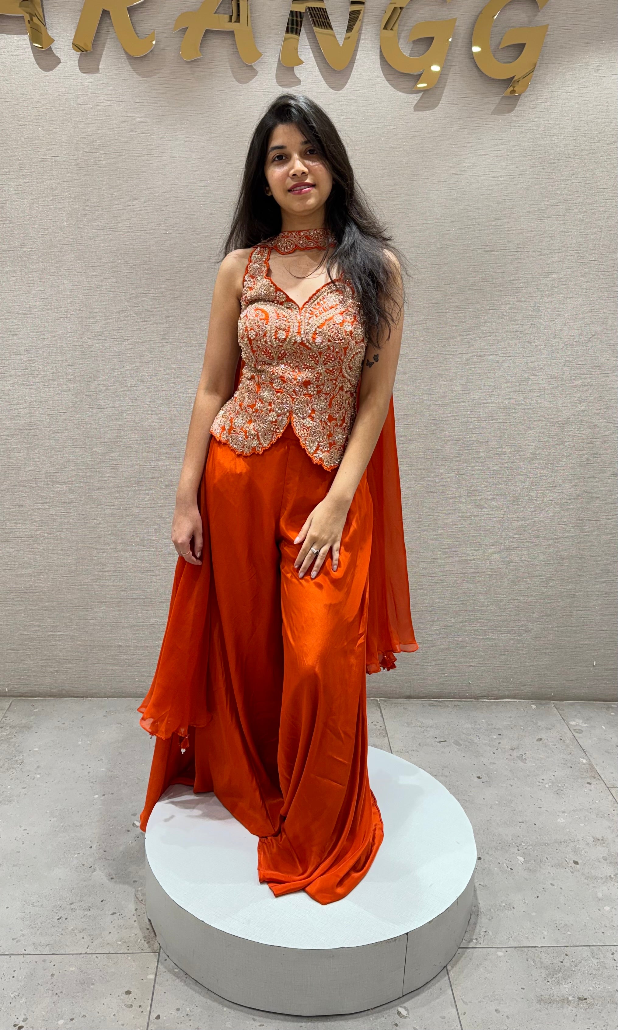 Orange EMBROIDERED PEPLUM PALAZZO SET