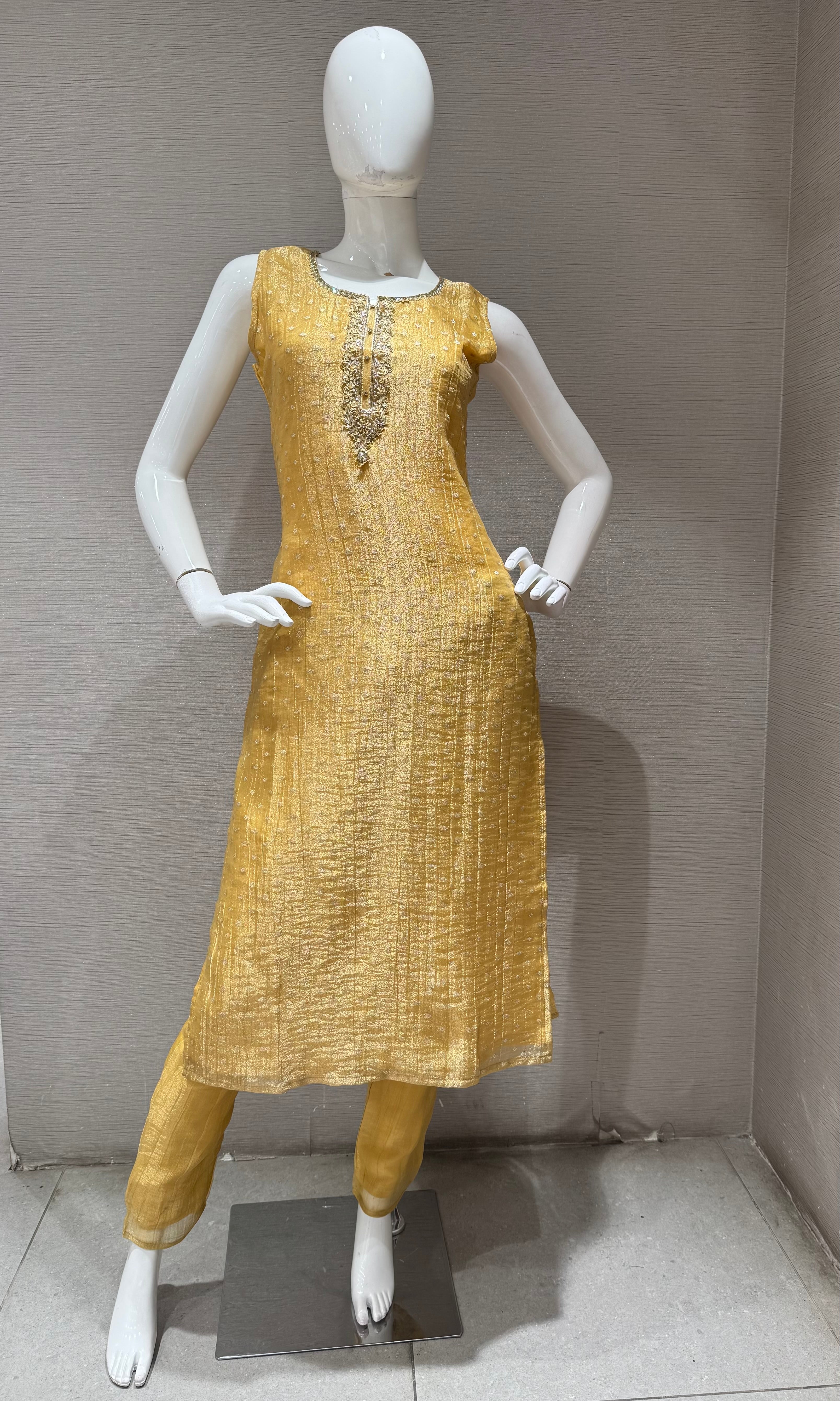 Yellow Shimmer Golden ethnic kurta set