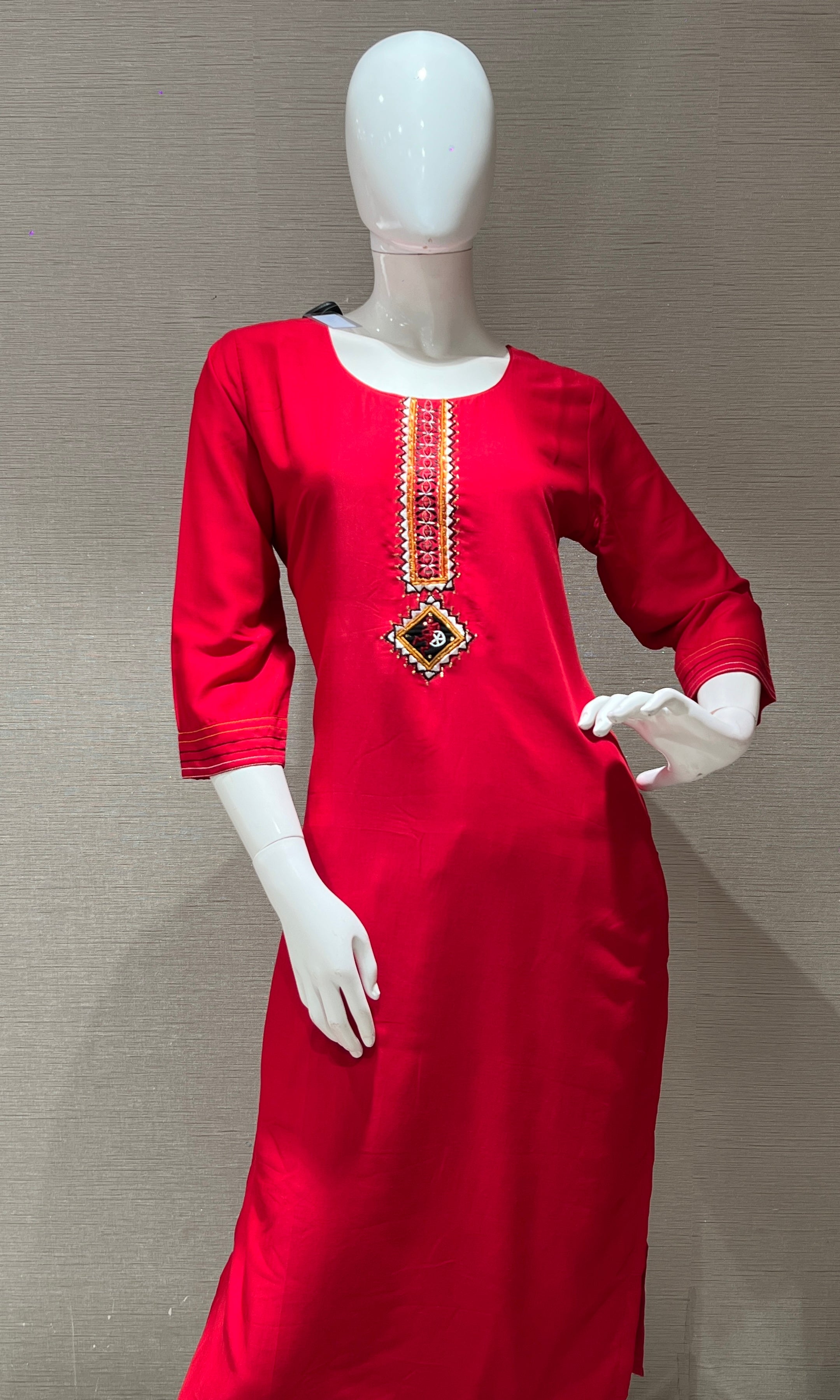 red kurta set with contrast dupatta