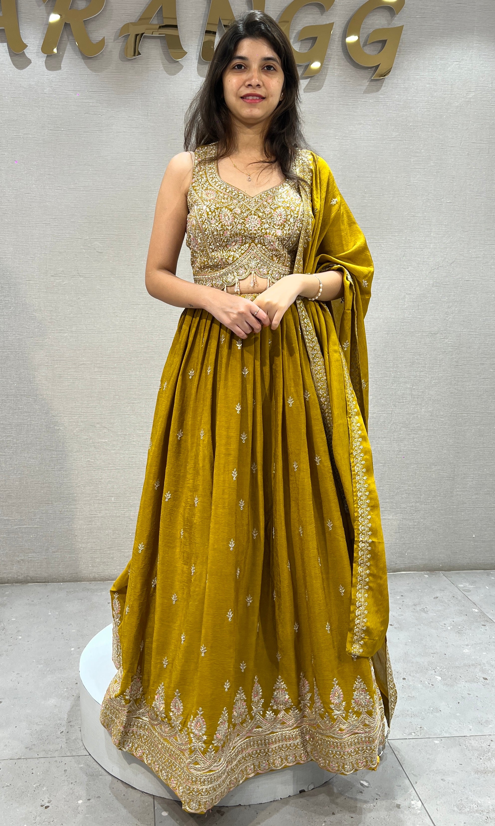 Mustard Lehenga Choli with Border Embroidery