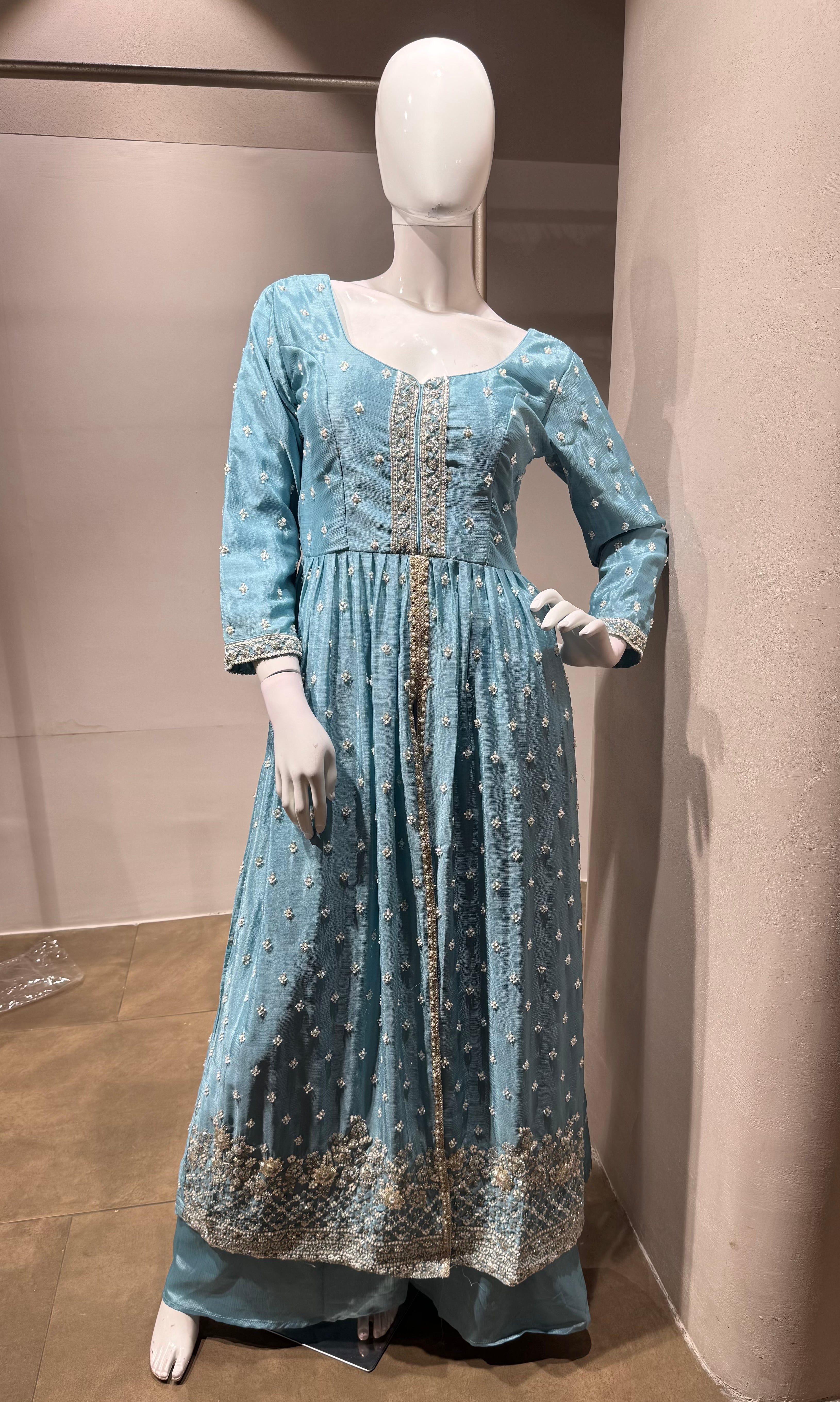 Light Blue Embroidered Anarkali Set