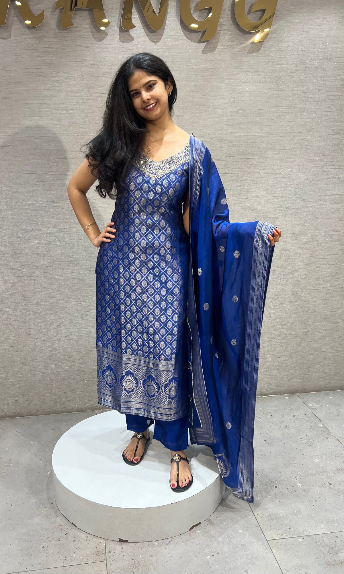 Royal Blue Banarasi Kurta Set with Dupatta