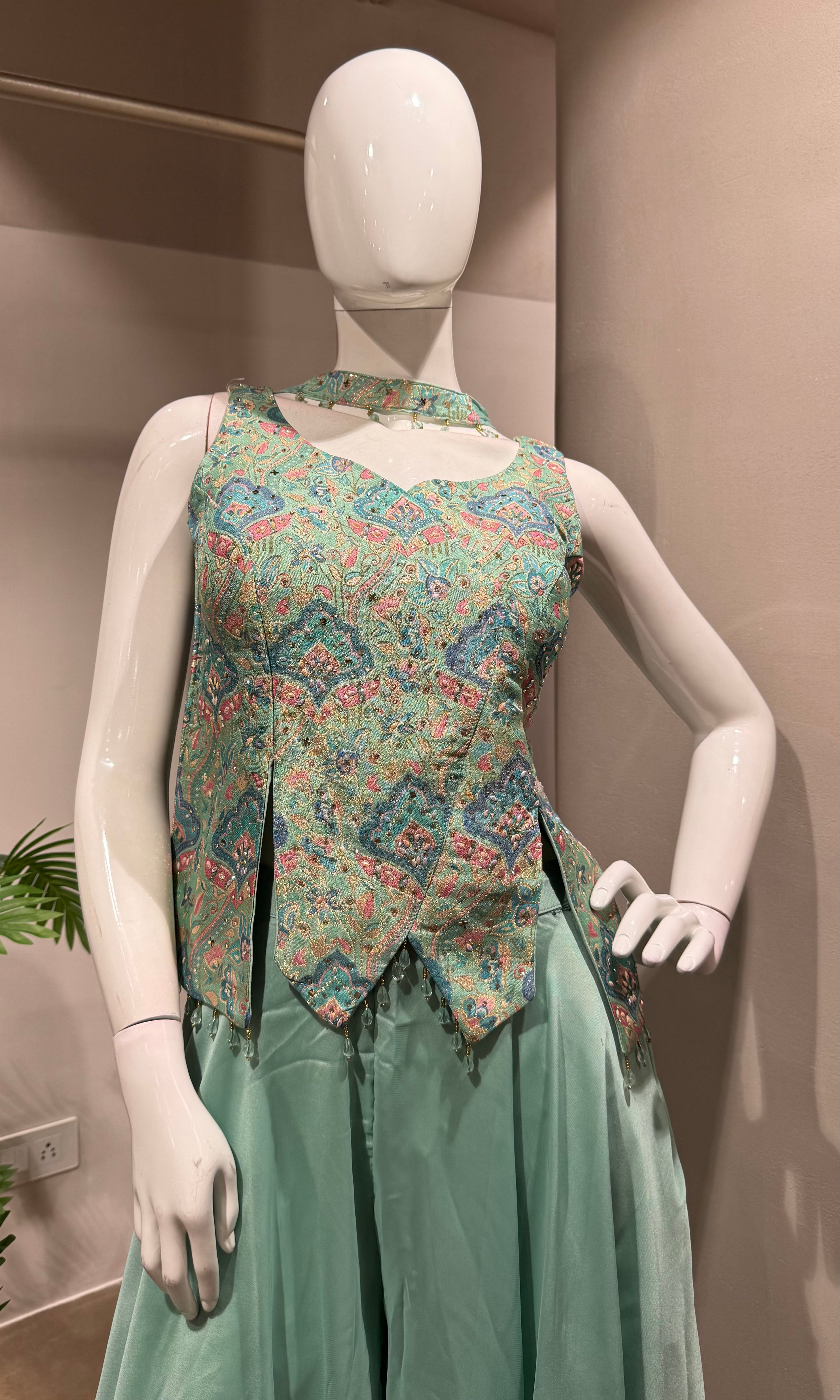 Sea Green Organza Peplum PALAZZO SET