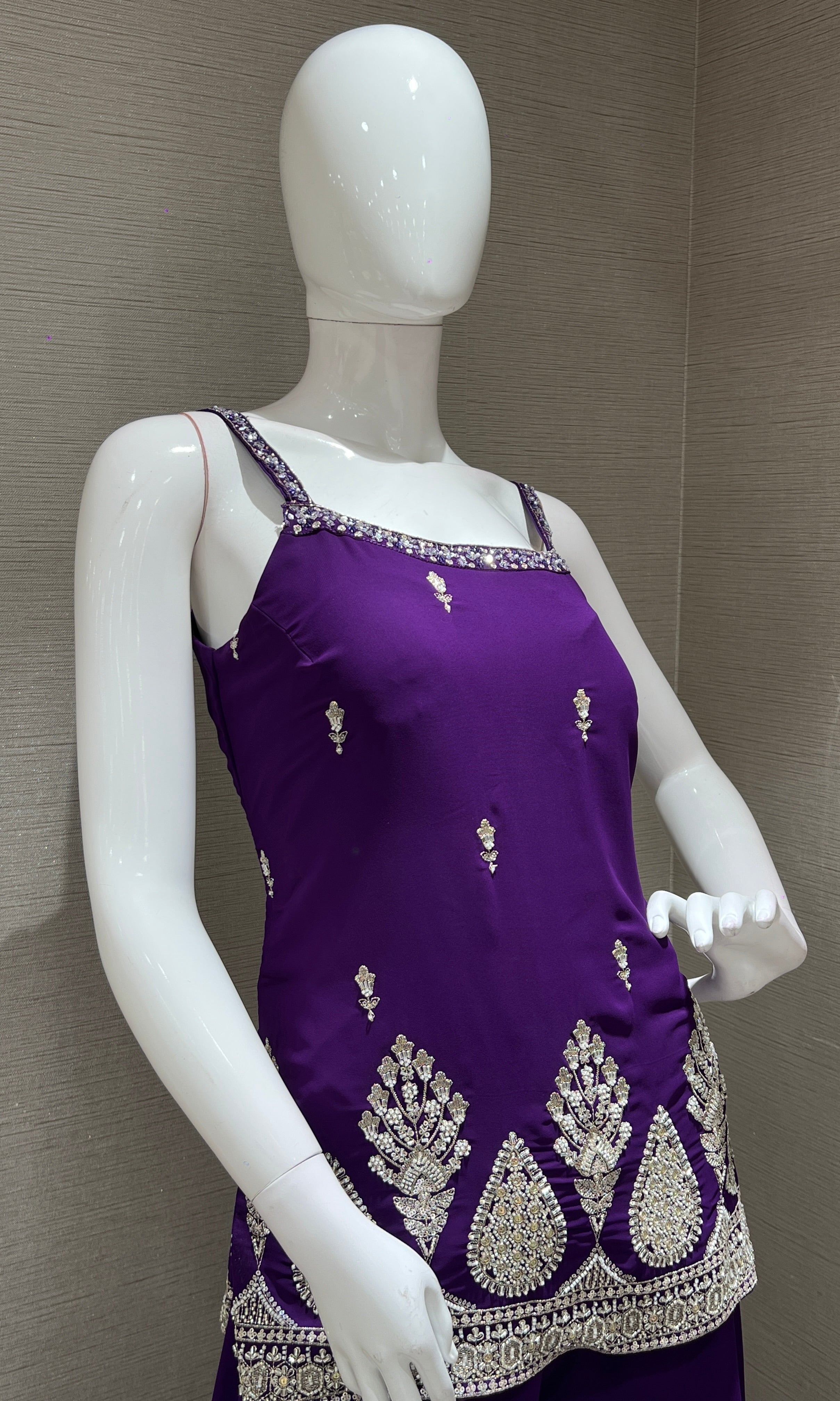 purple gold embroidery palazzo set