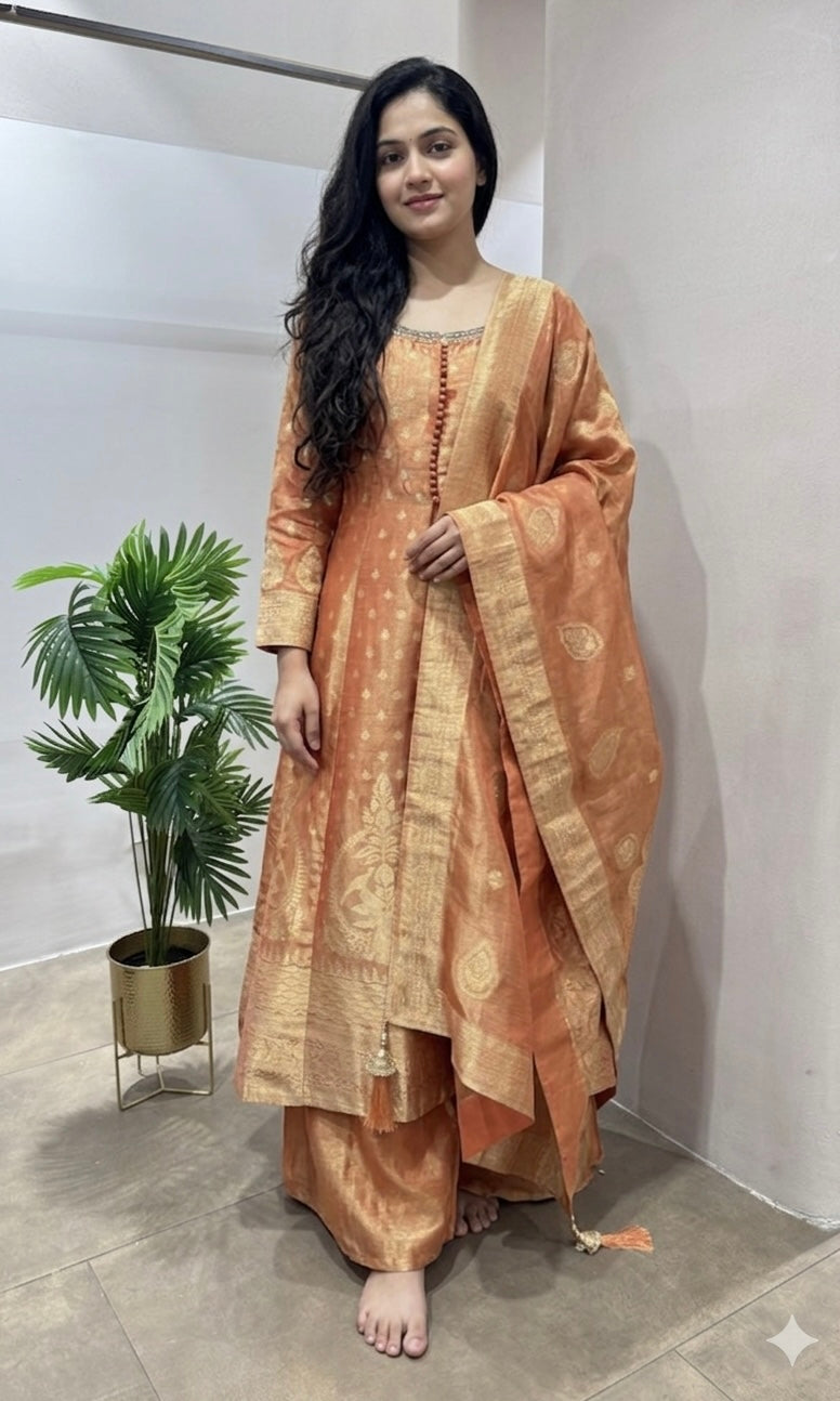 Rust ANARKALI WITH PALAZZO PANTS