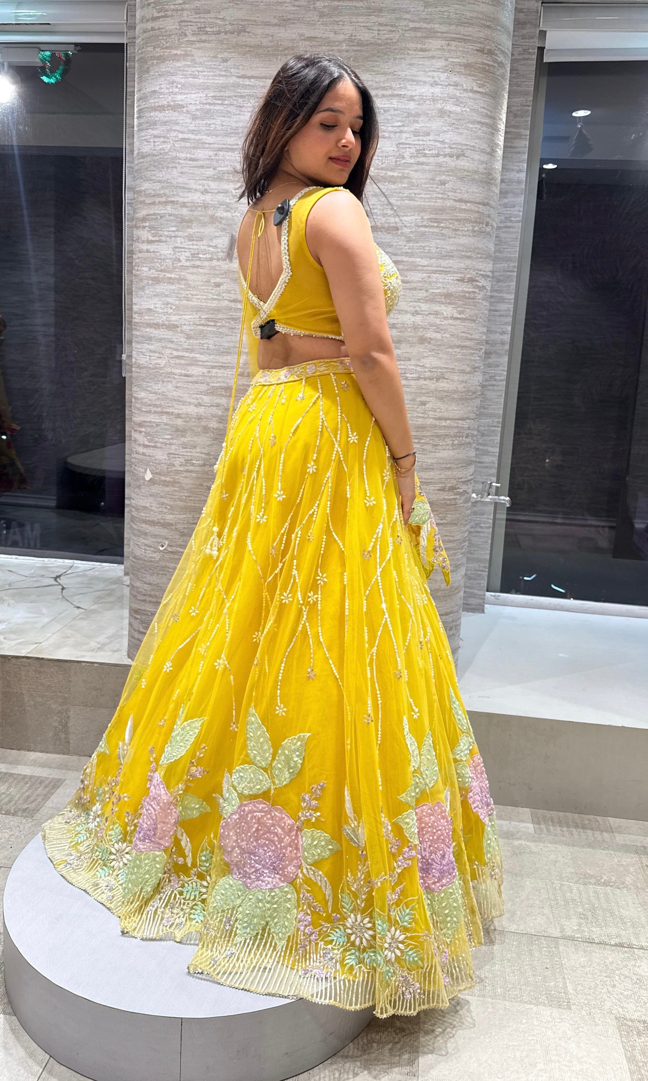 Yellow floral Crystal Embellished Lehenga