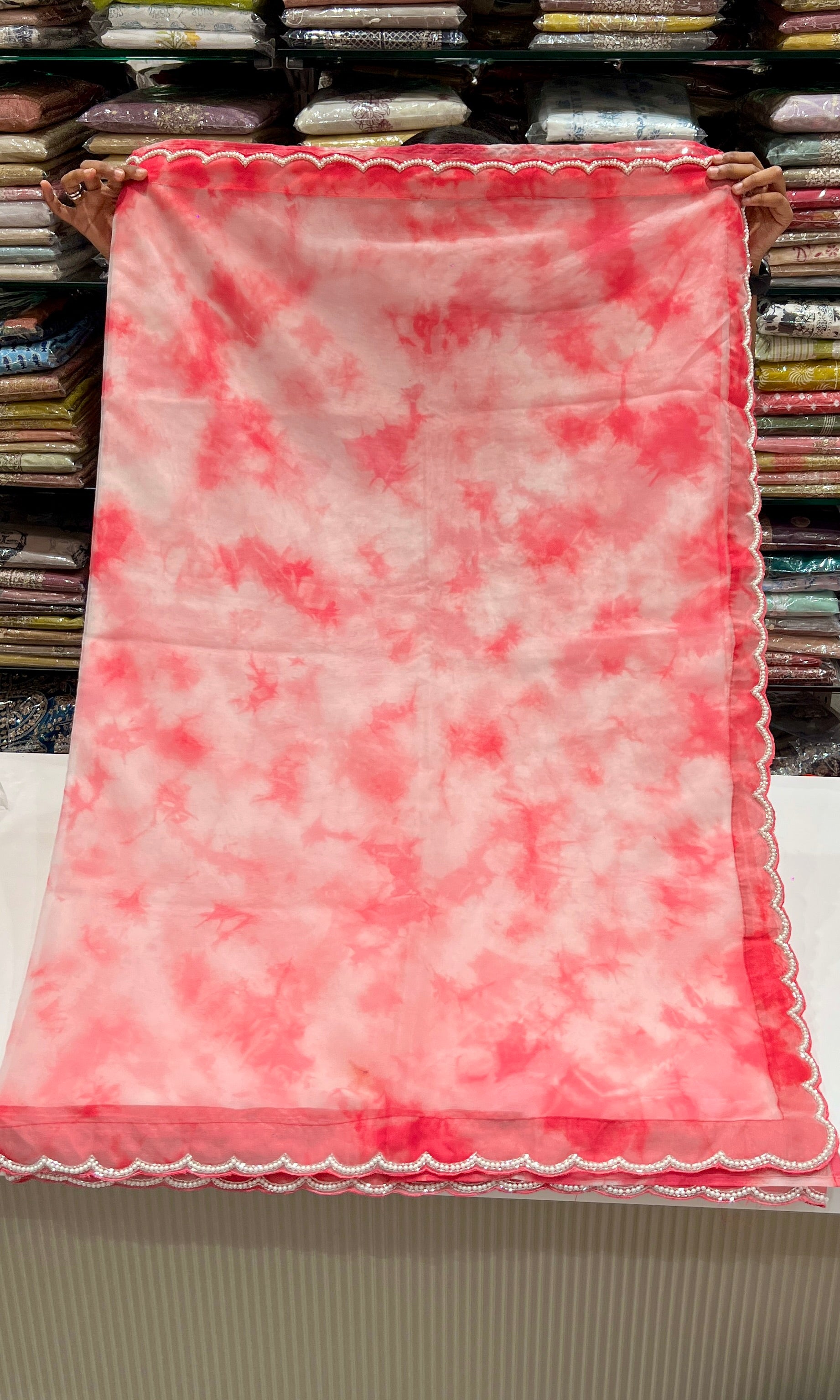 Pink Tie and Dye saree with ready blouse