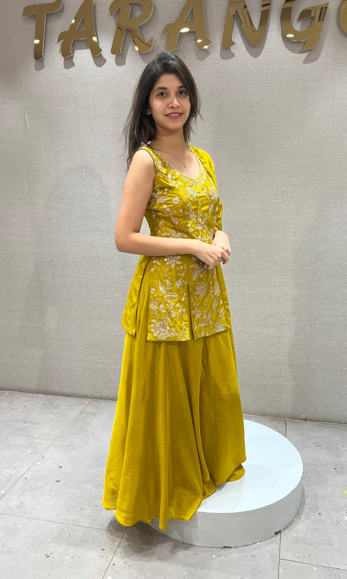 Mustard Yellow Silk Flared Palazzo set with Dupatta