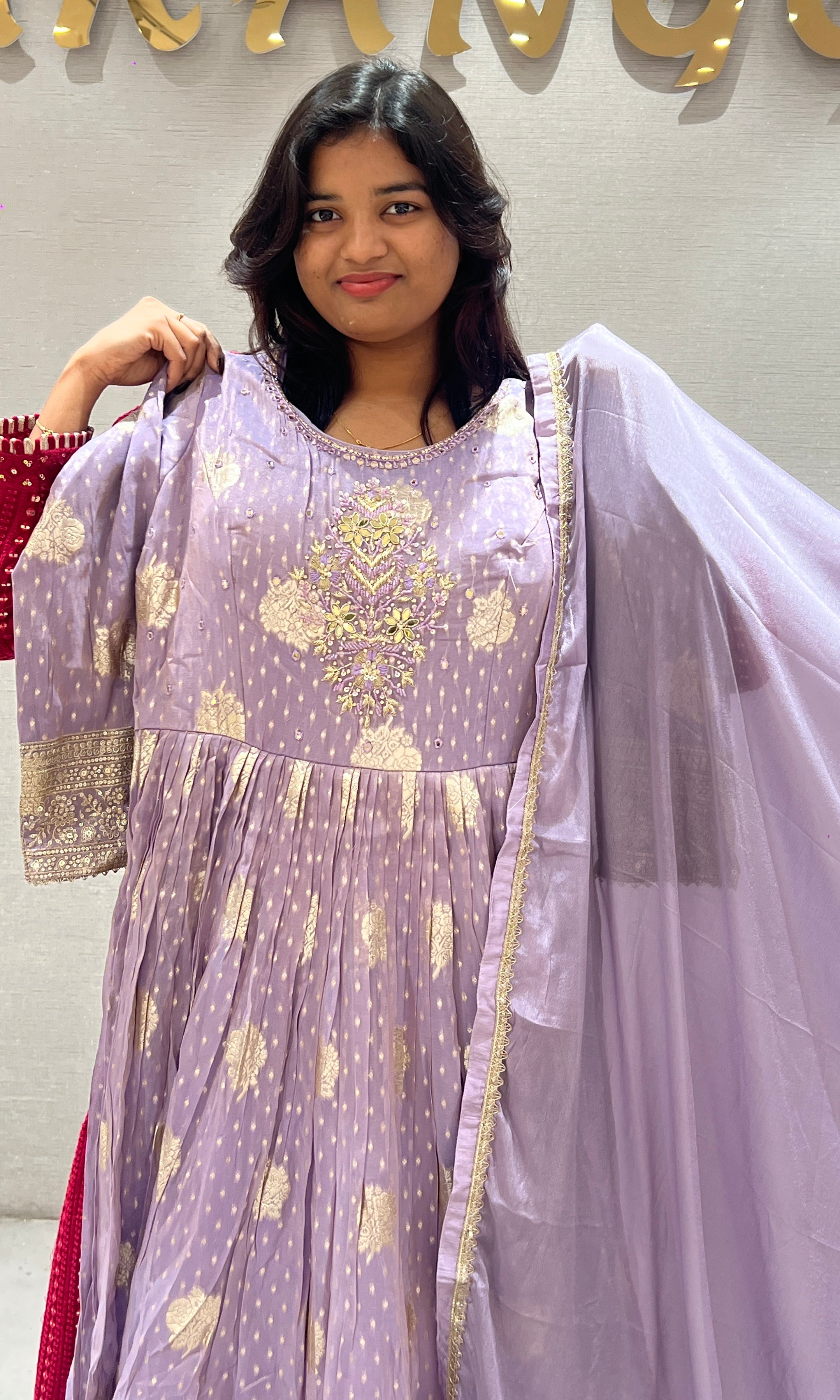 Lilac Embroidered Long Anarkali Gown