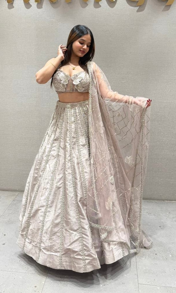 BLUSH PINK MAUVE RAW SILK LEHENGA