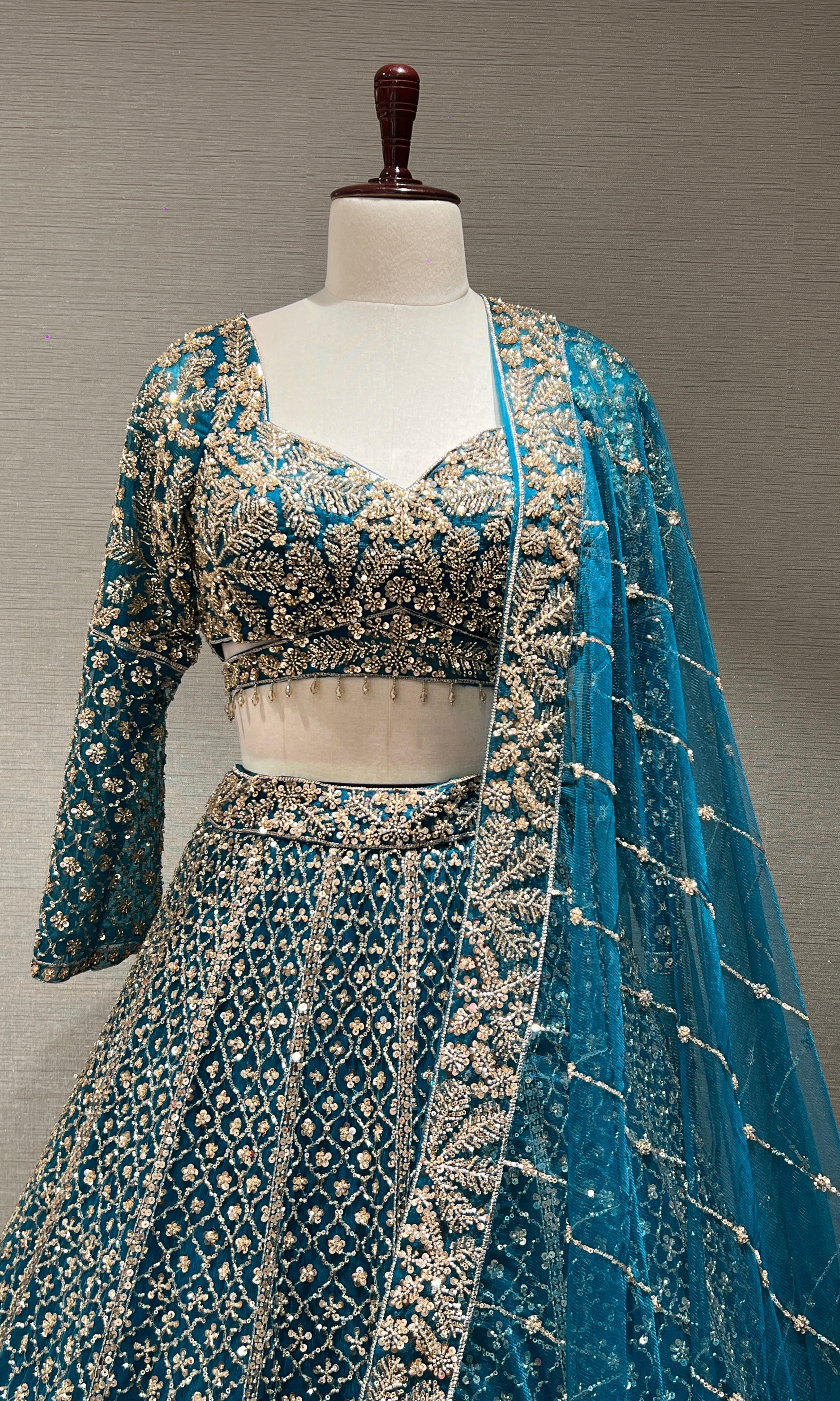 Blue GOLDEN INTRICATE EMBROIDERED LEHENGA
