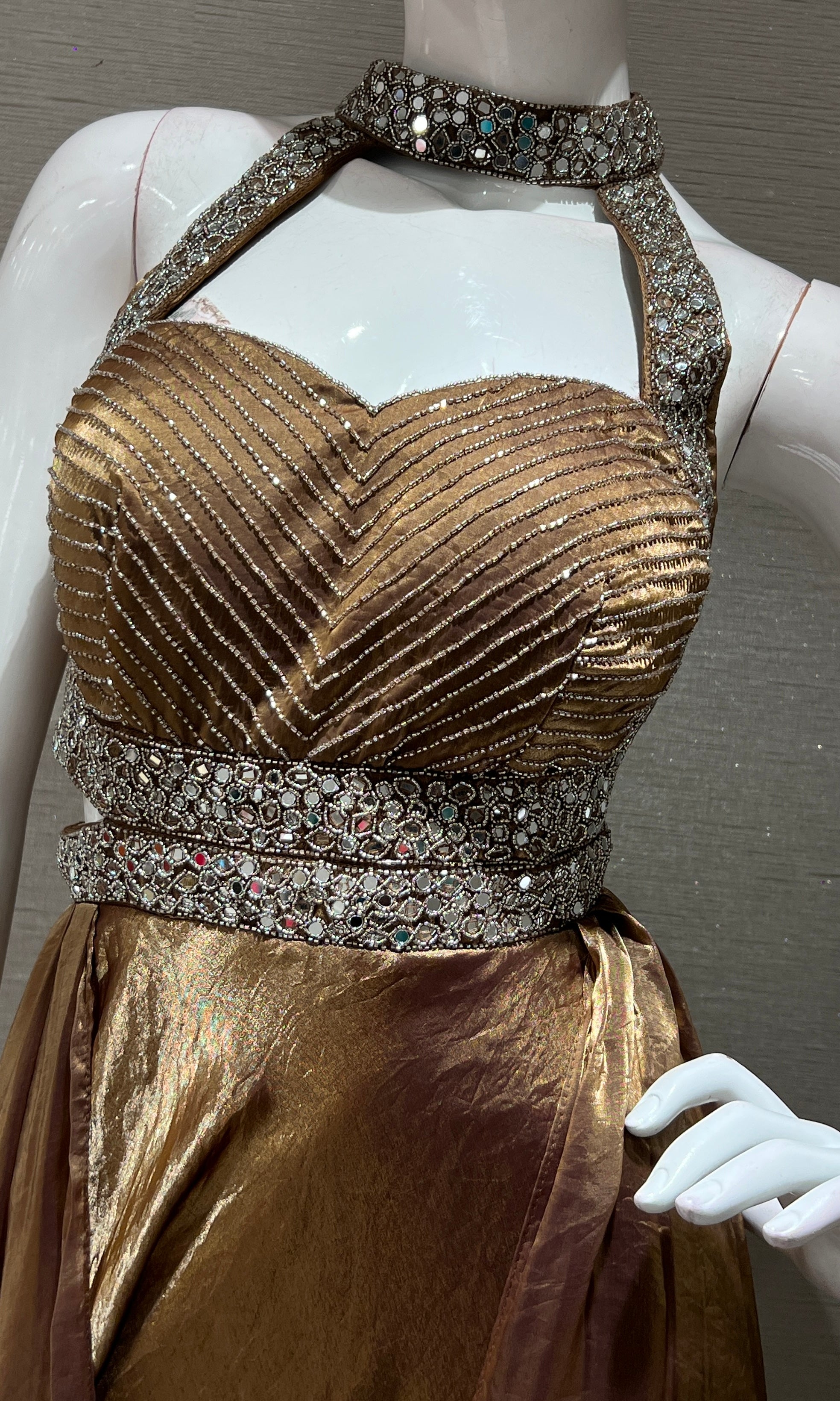 brown AND gold EMBELLISHED JUMPSUIT