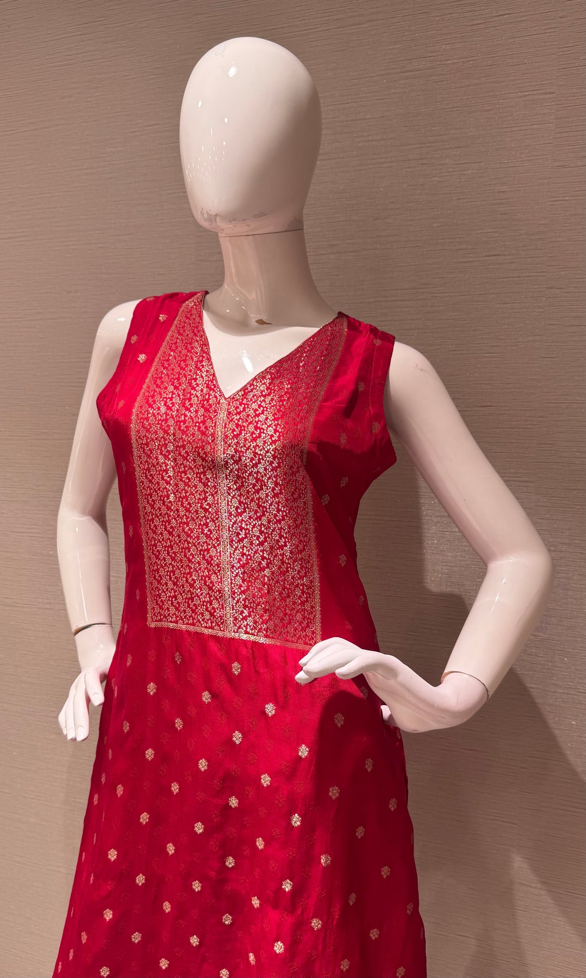 RED Banarasi silk Kurta set with Golden Border dupatta
