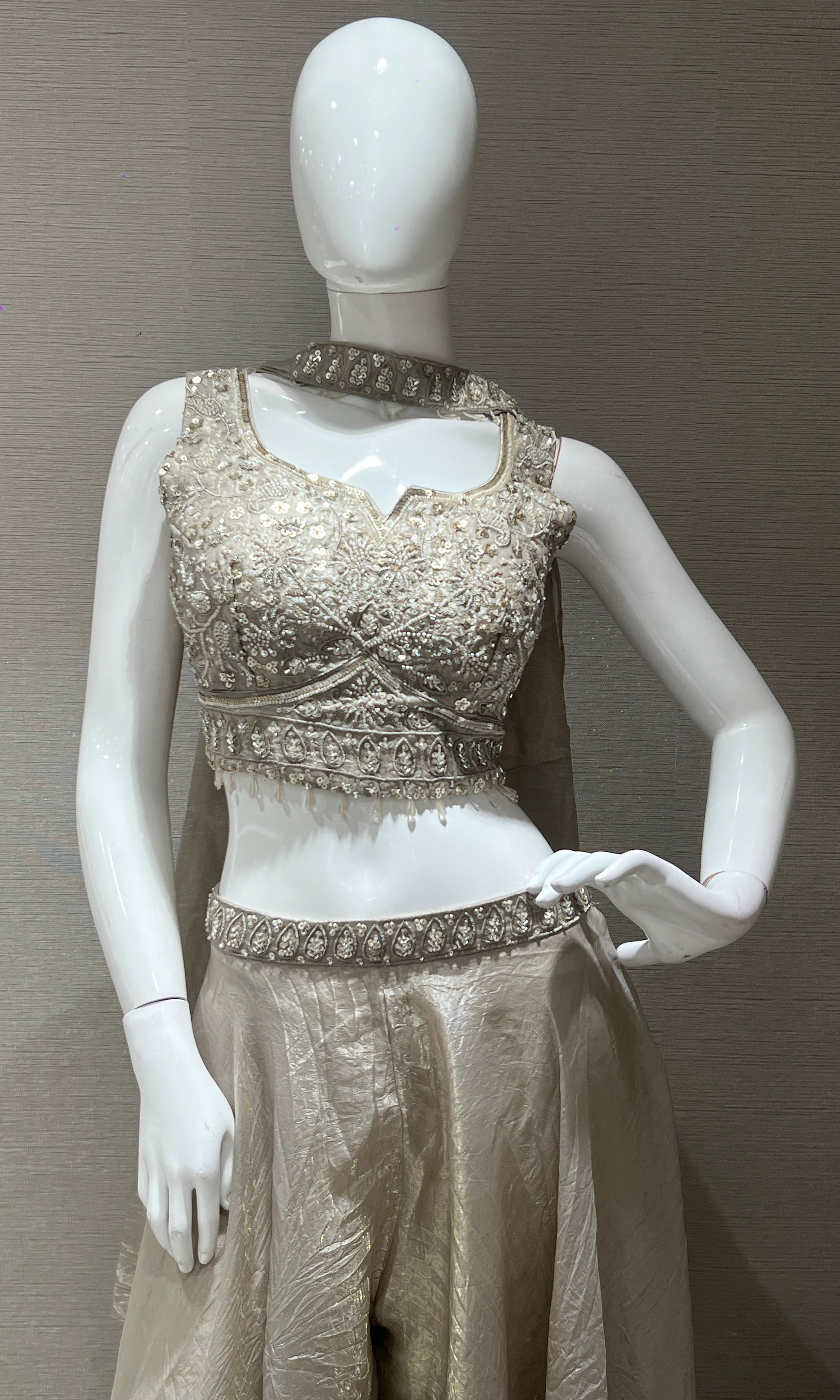 Grey Sequined Embroidered Palazoo Set