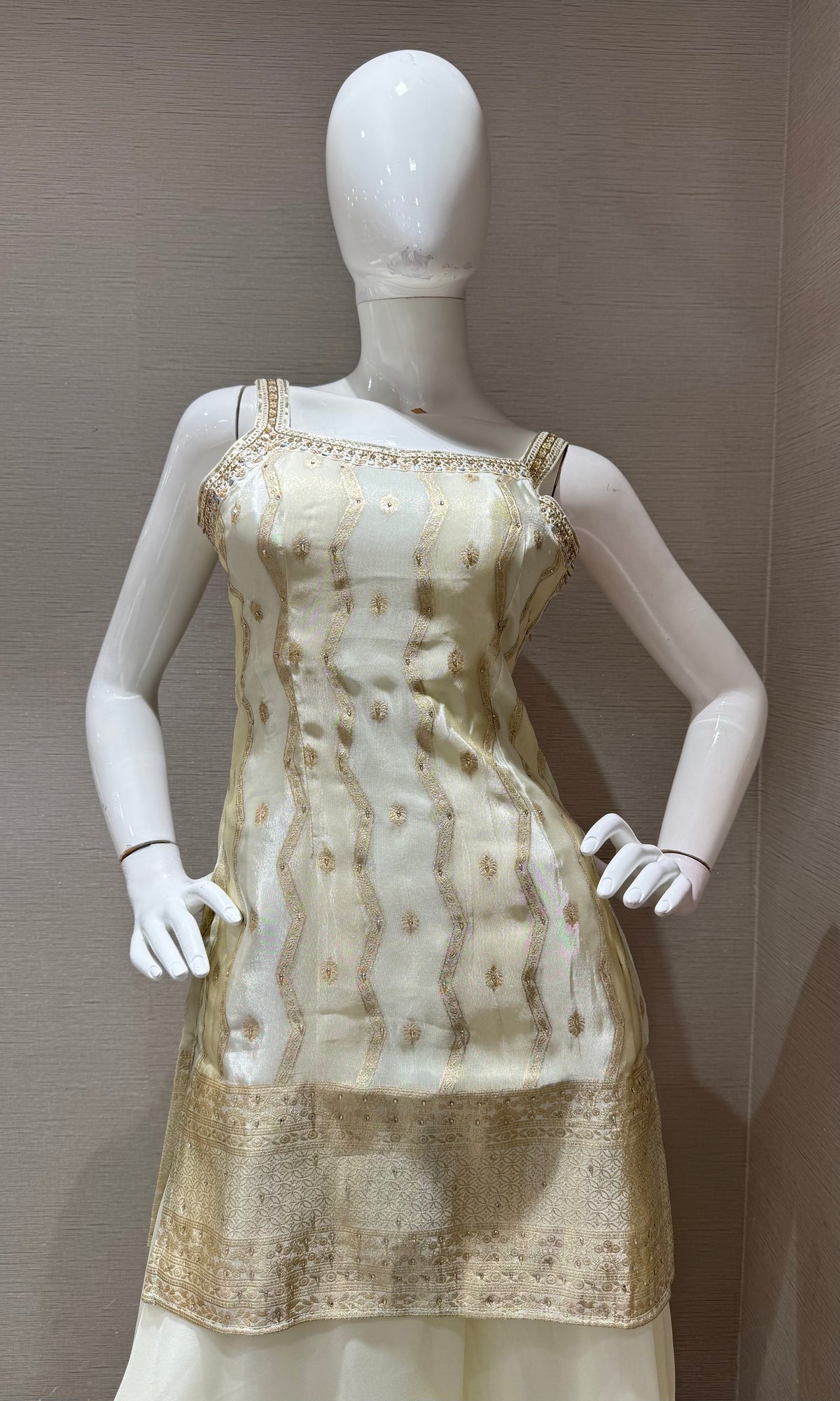 Cream Golden Embroidered Sharara set with Dupatta