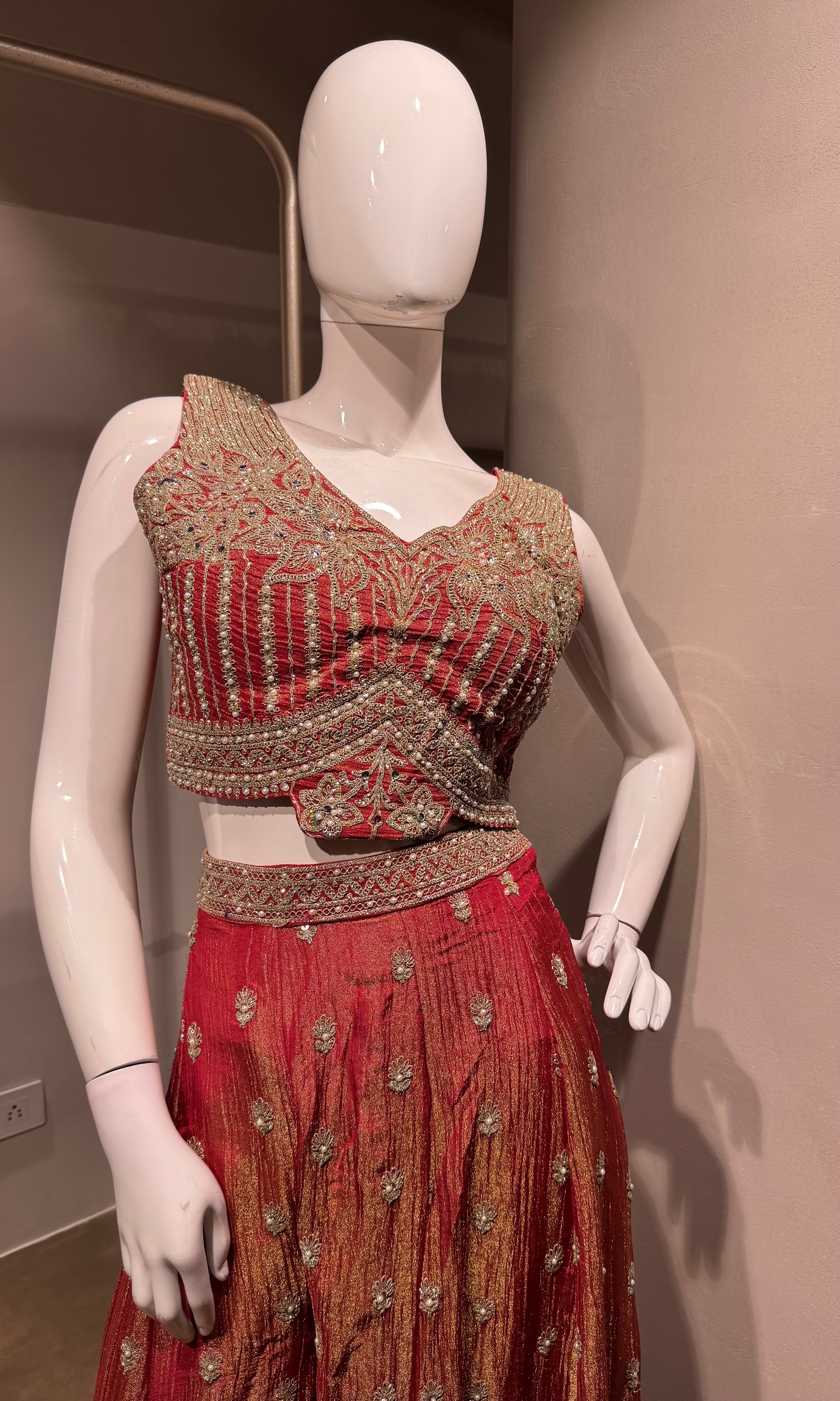 Rust Orange Heavy Embroidered Palazzo set