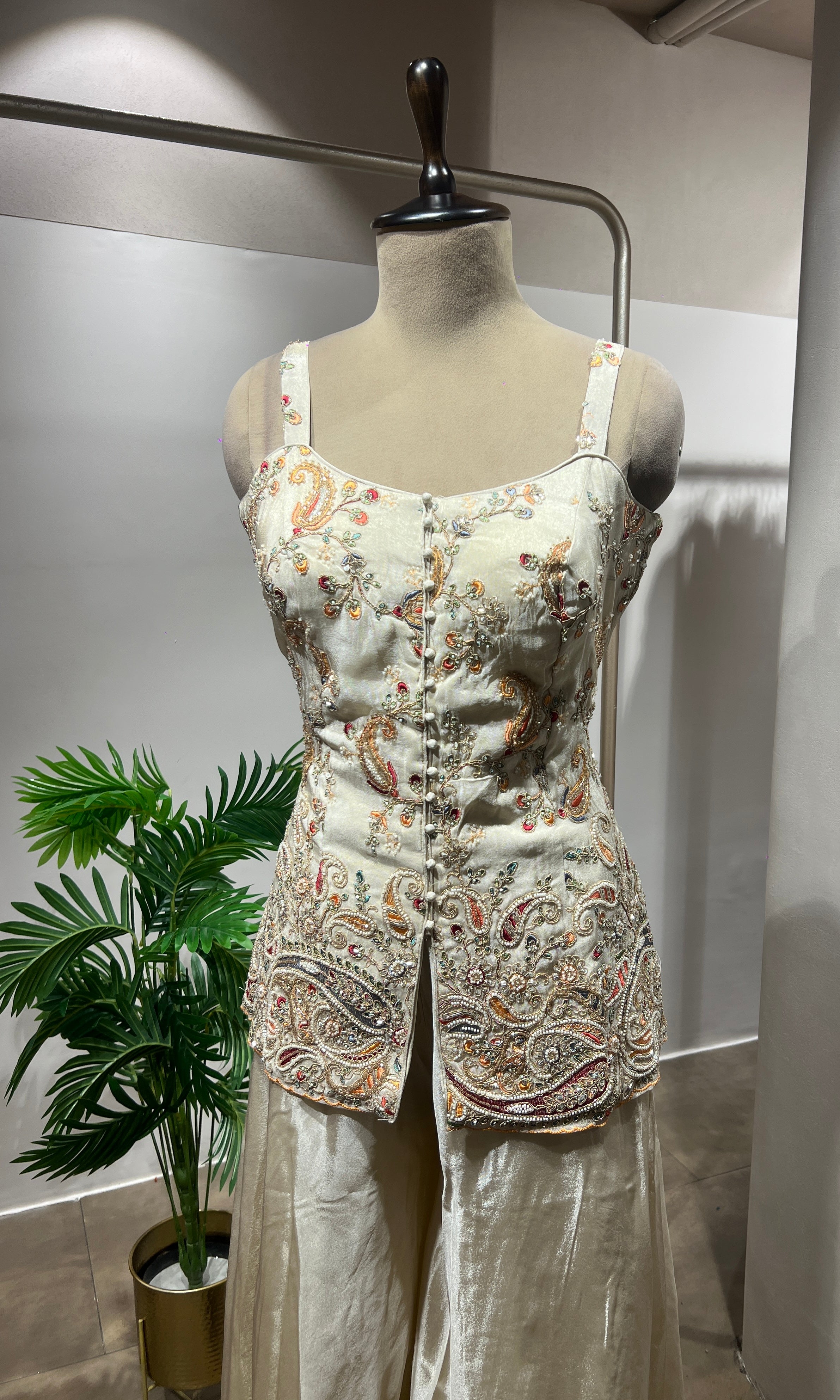 Cream Embroidered Palazzo Ensemble
