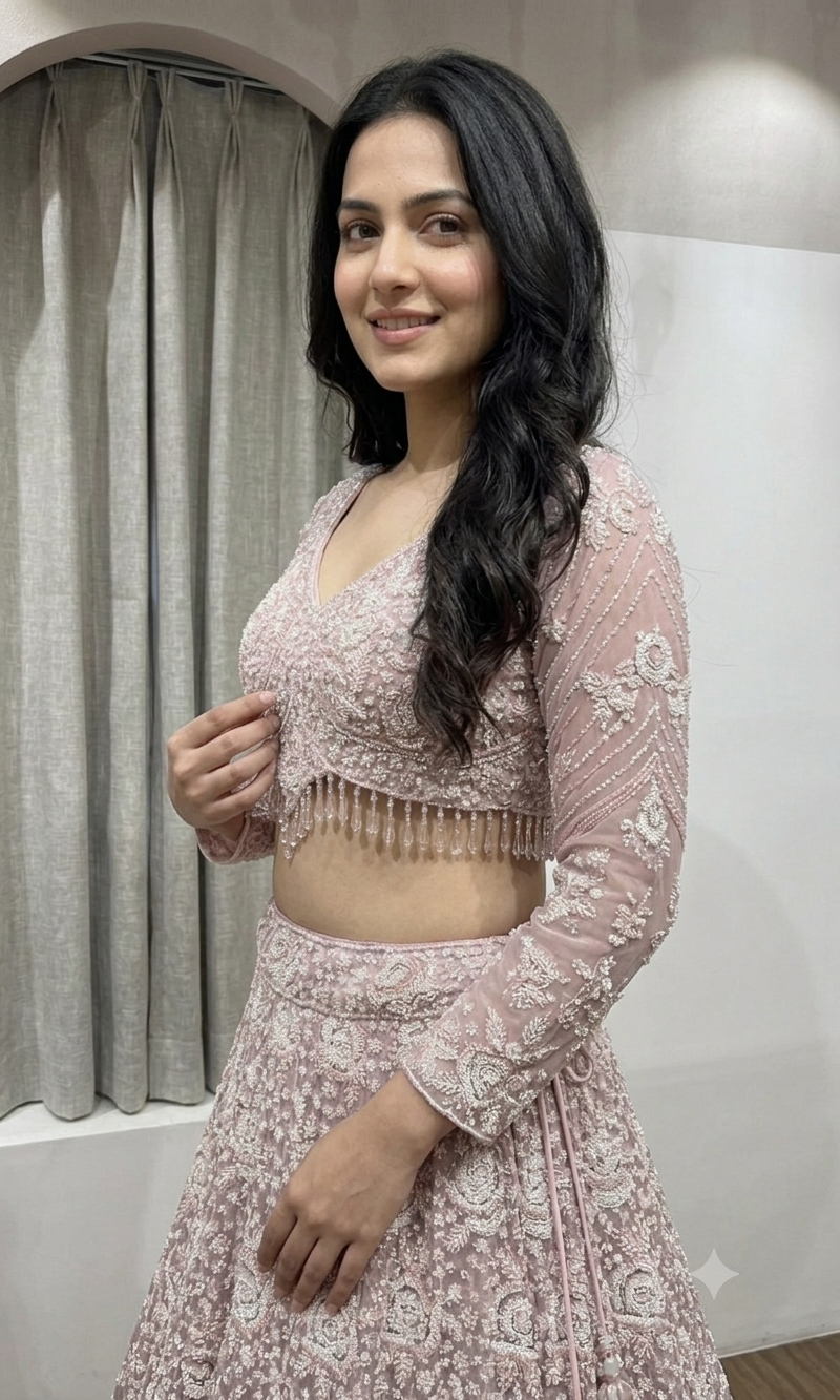 ROSE PINK Crystal Cascade Pastel Lehenga