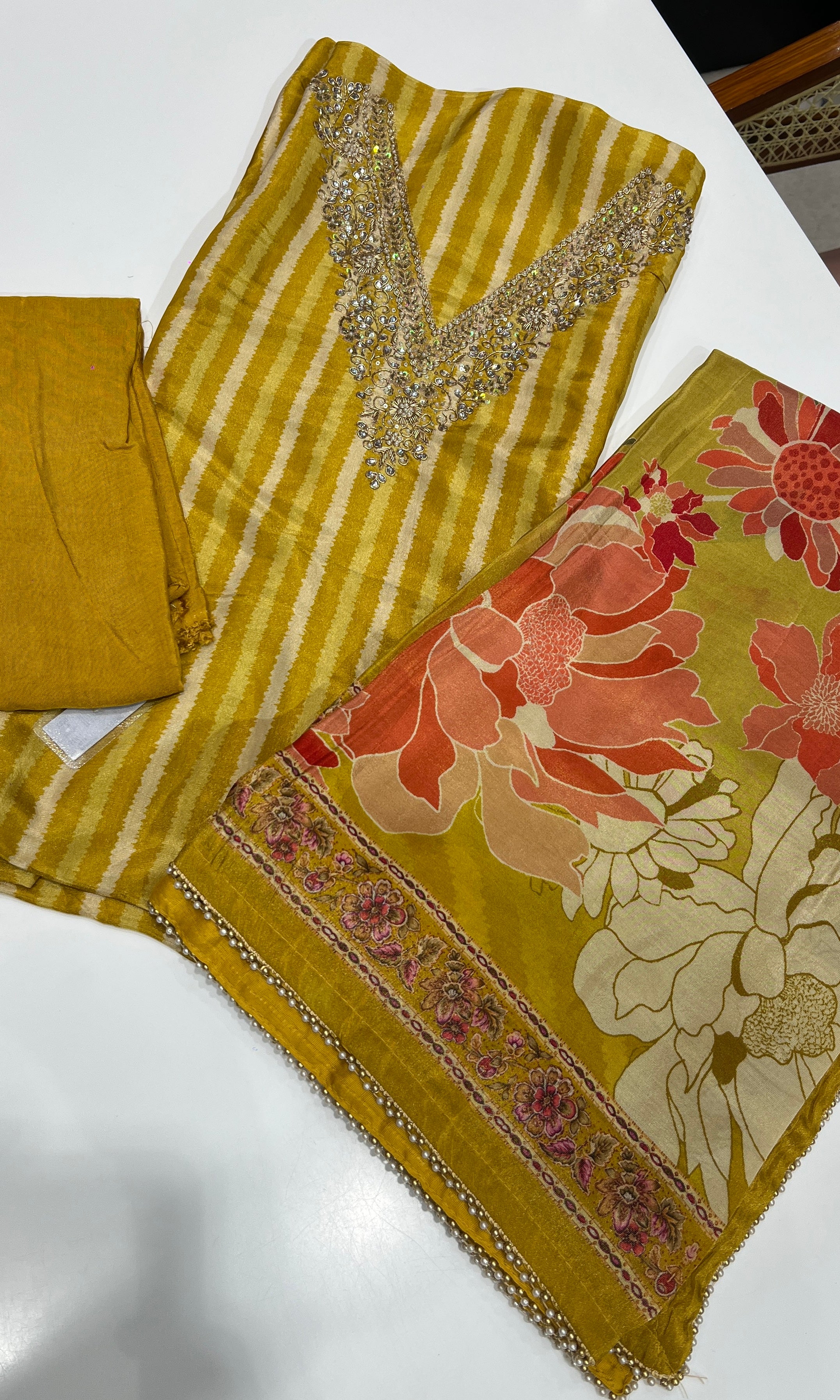 Mustard yellow dress material