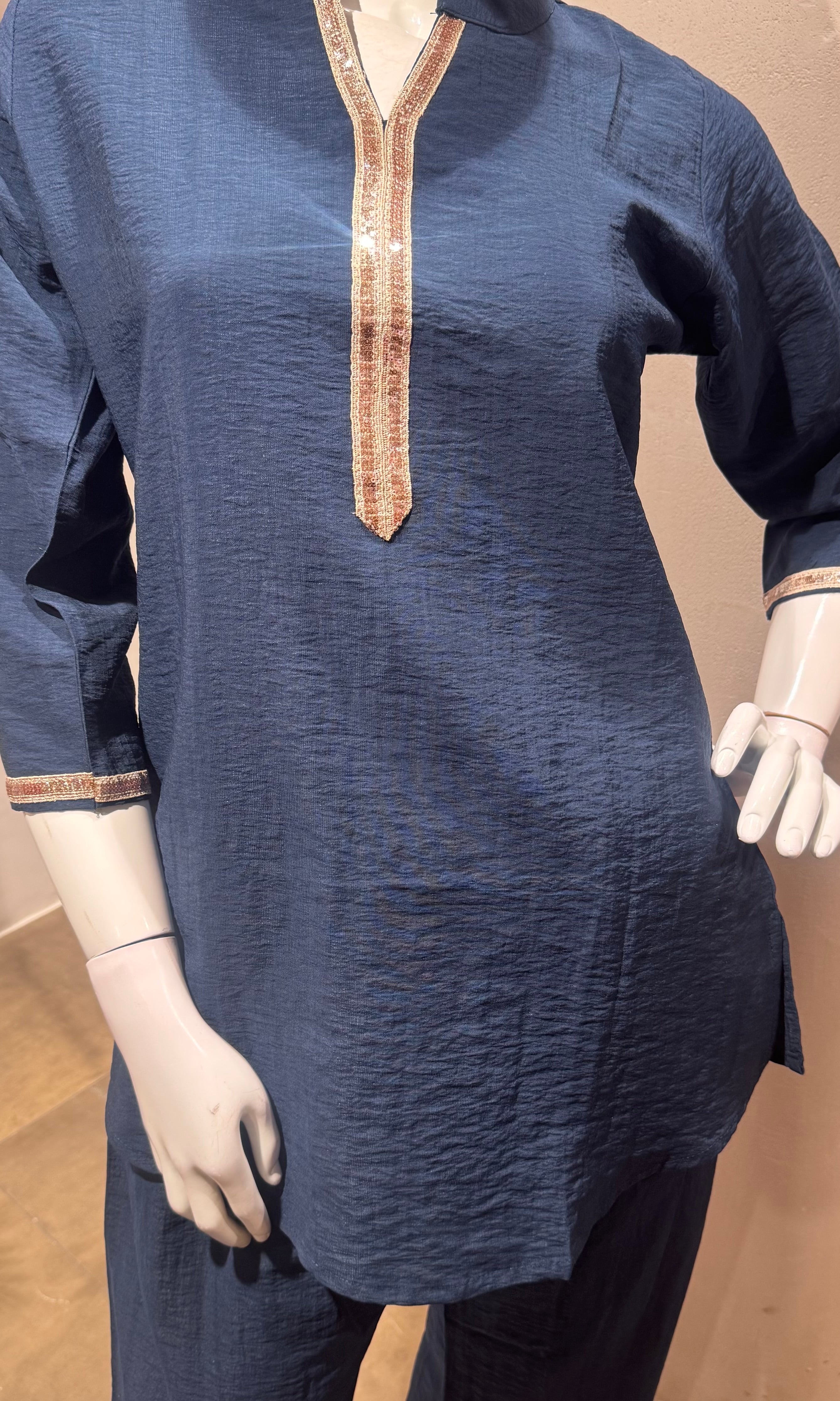 Blue golden neckline cord set
