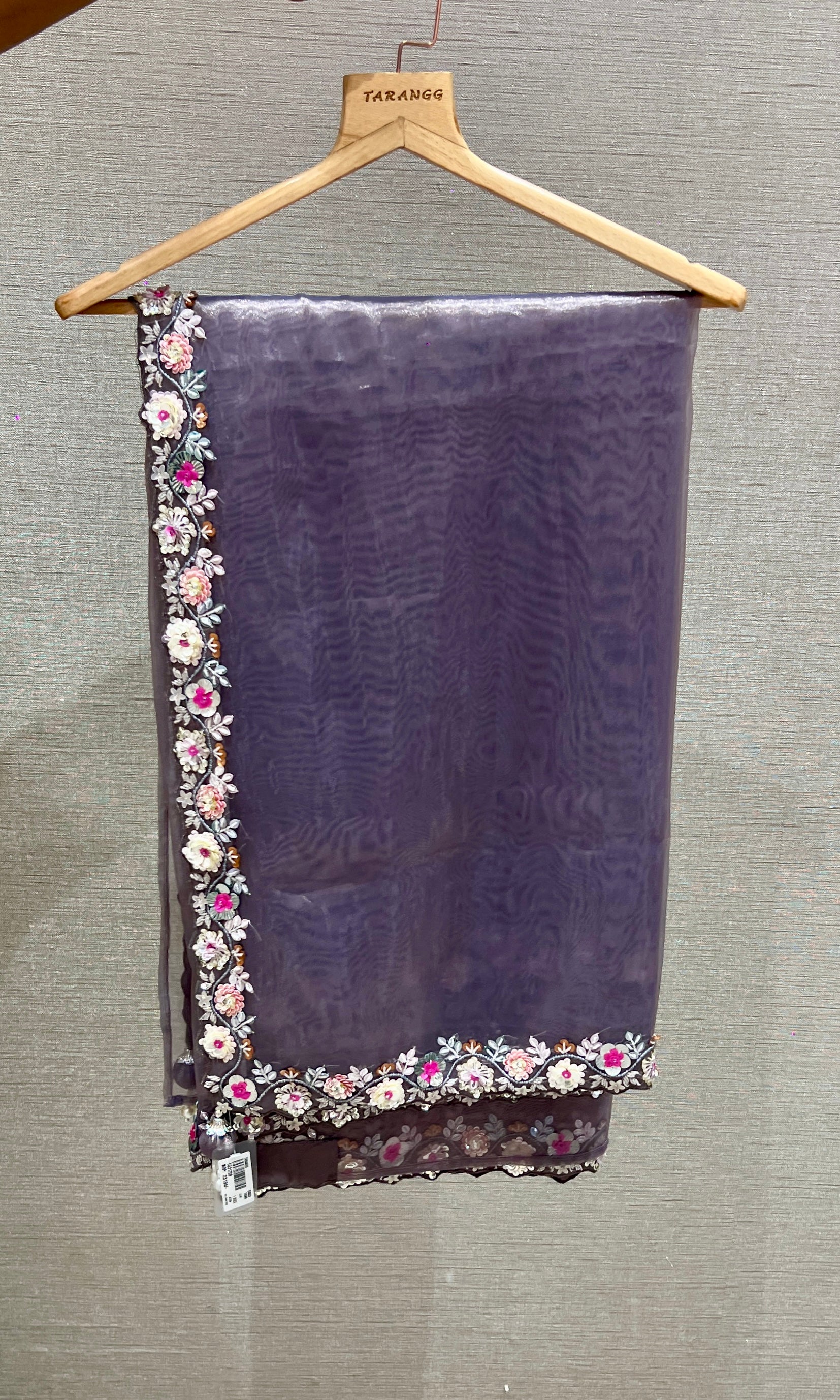 Lilac saree with embroidery ready blouse