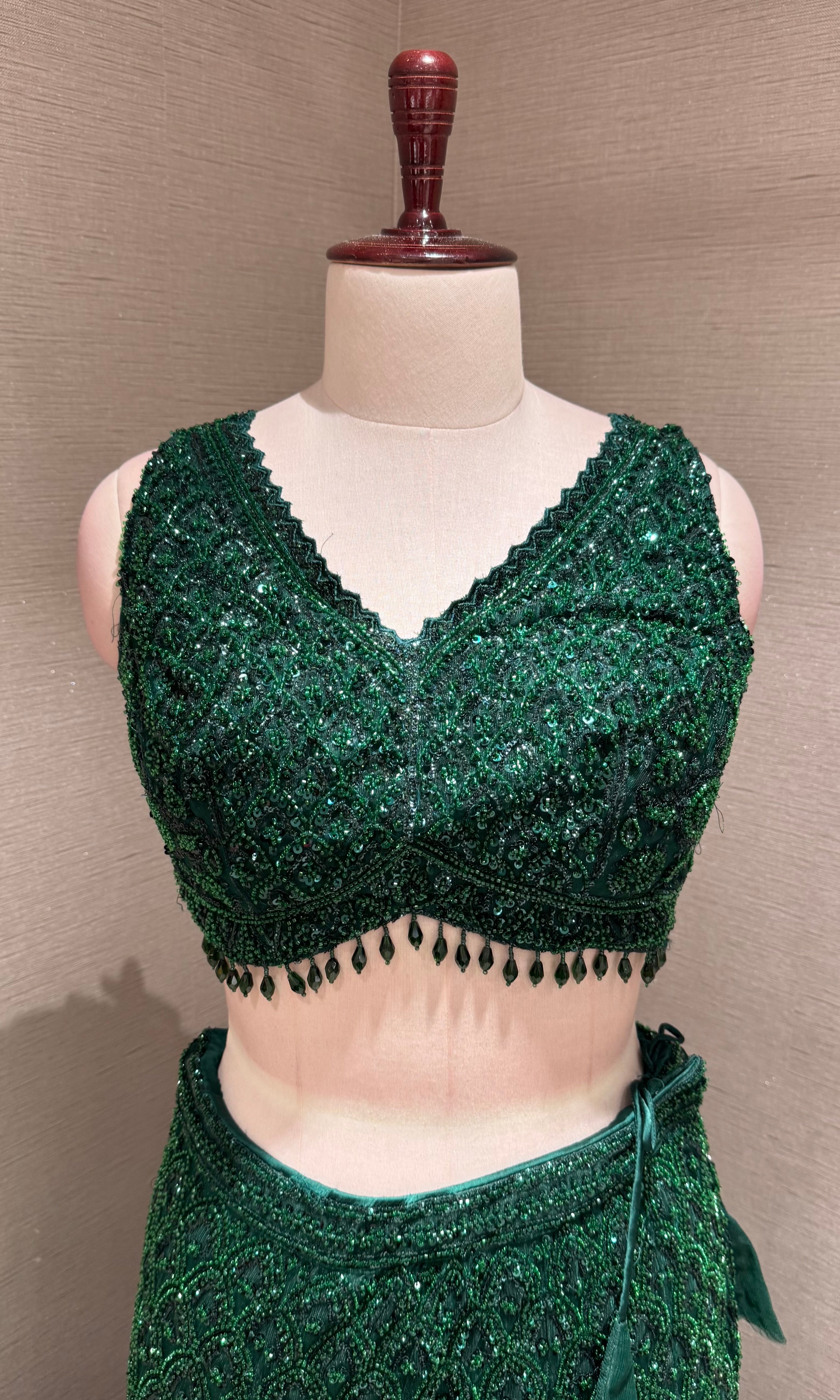 Green Fish Cut Sequined Lehenga Choli Set