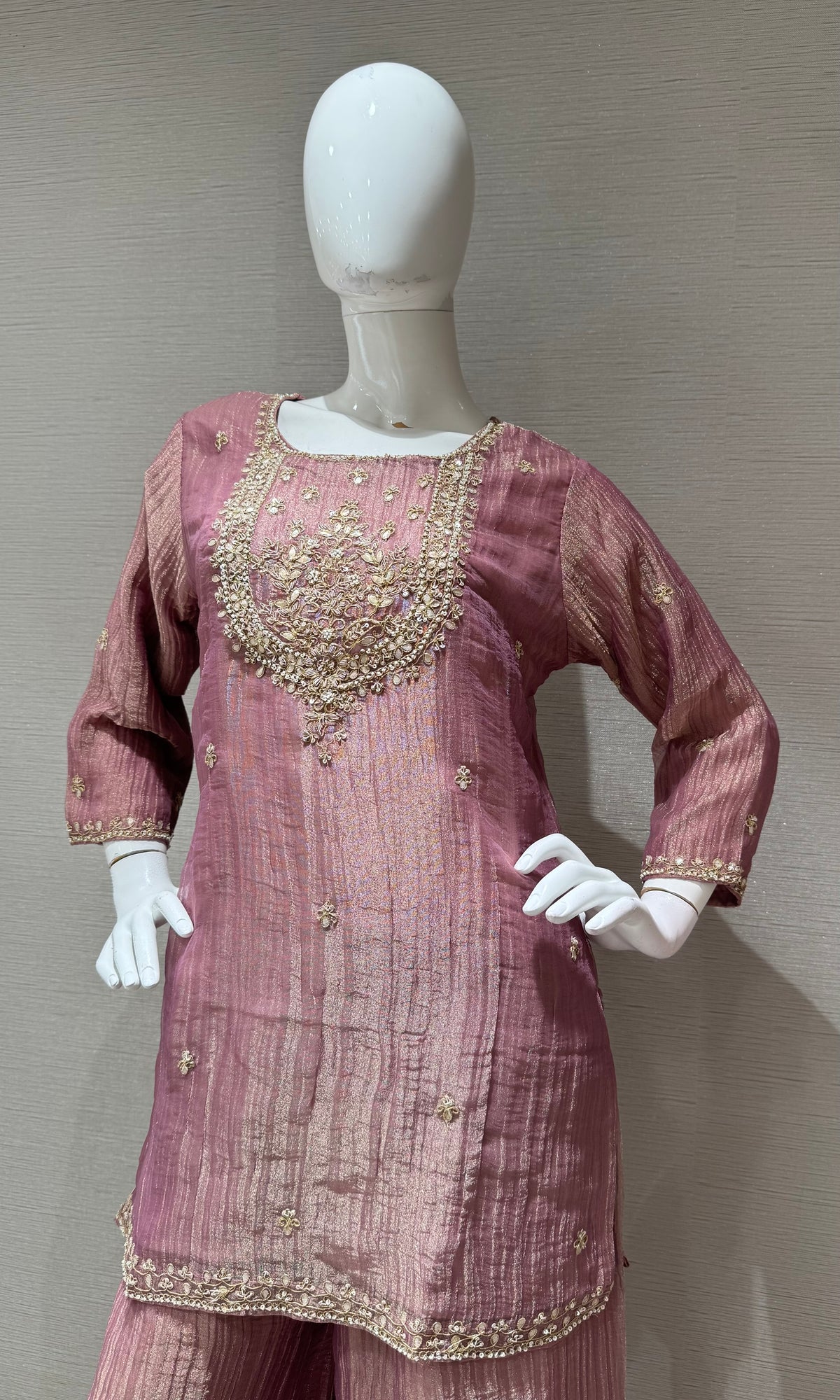 lilac Tissue Silk embroidered sharara set with dupatta