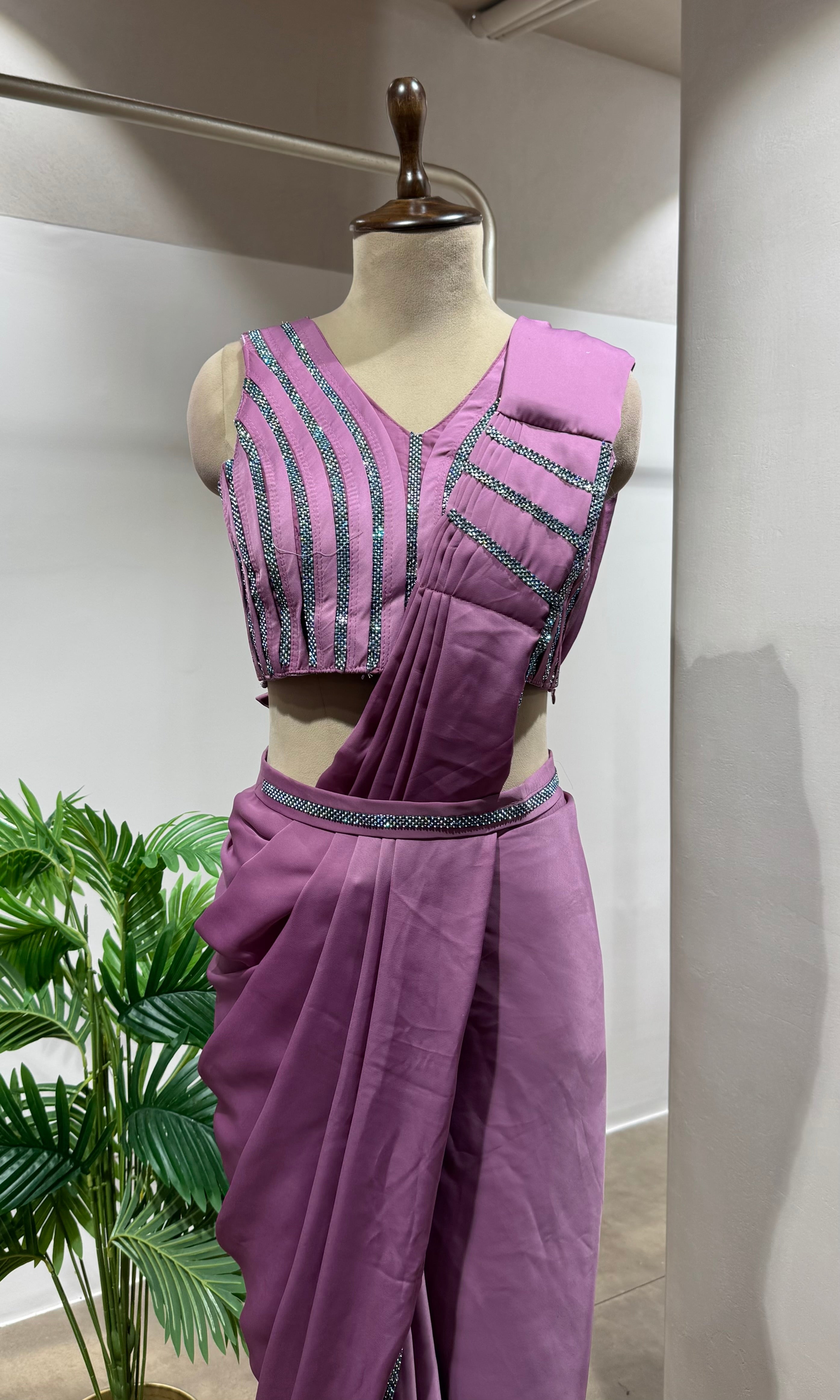 LILAC Drape Saree WITH EMBELLISHED BLOUSE