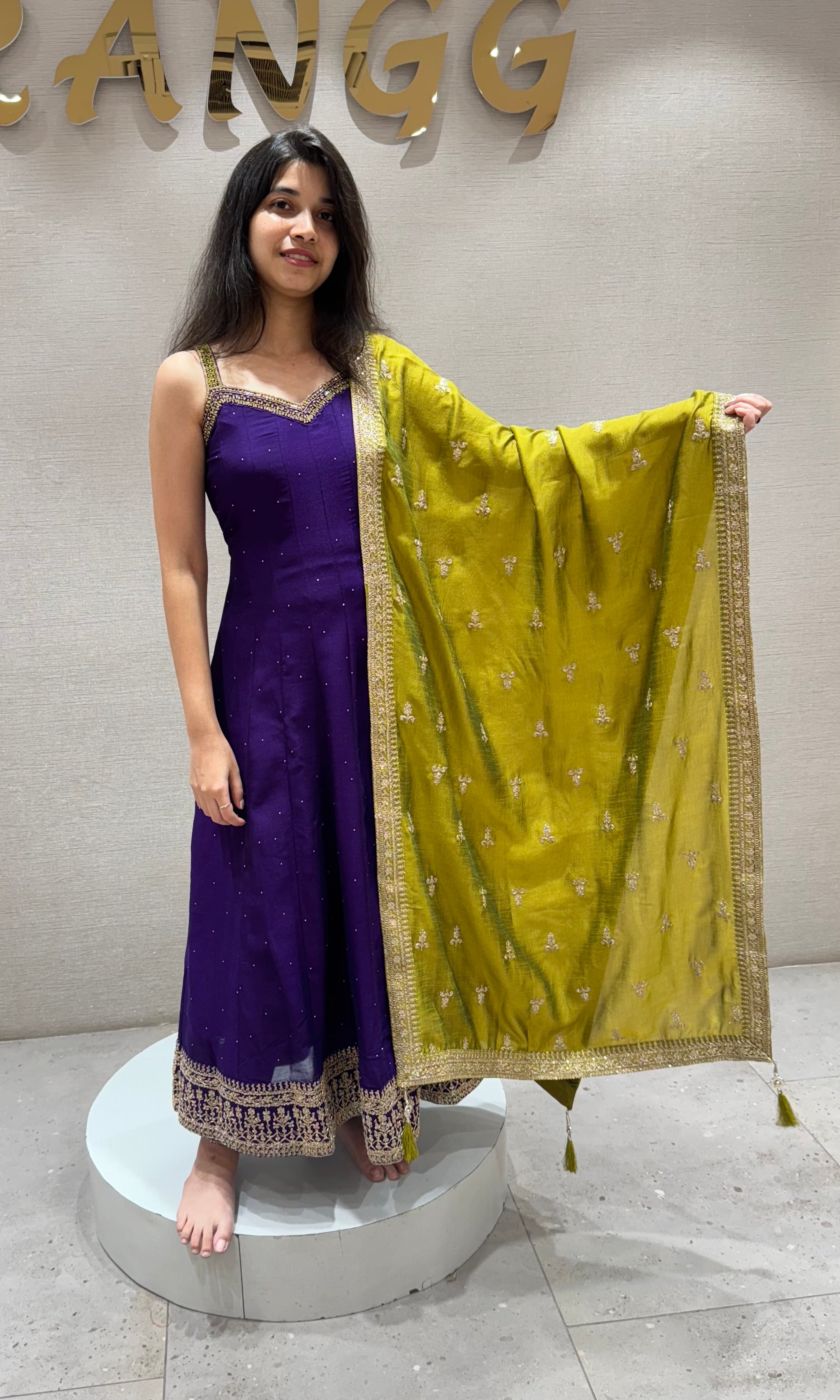 Purple gold embroidery anarkali
