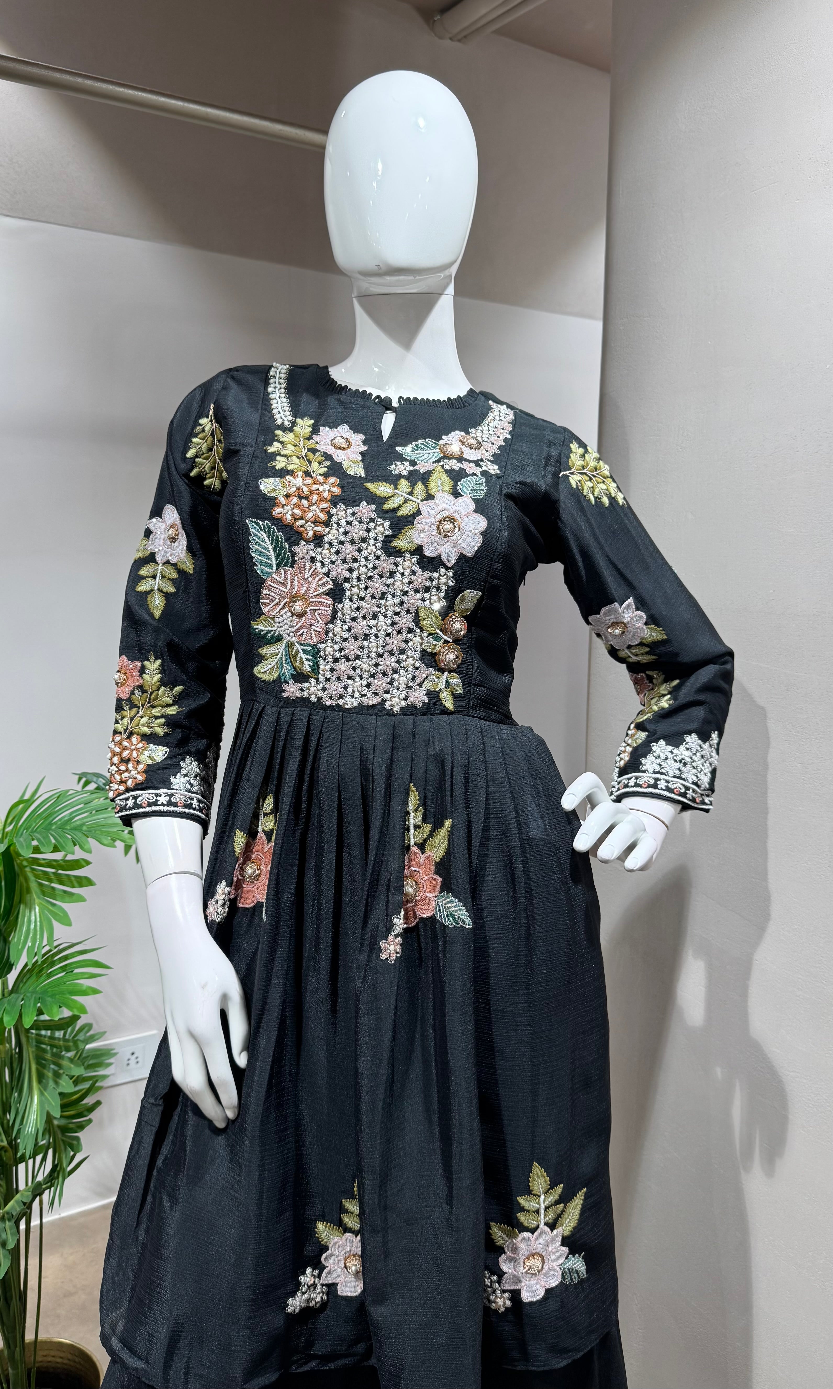 Black Floral Embroidered PALAZZO SET