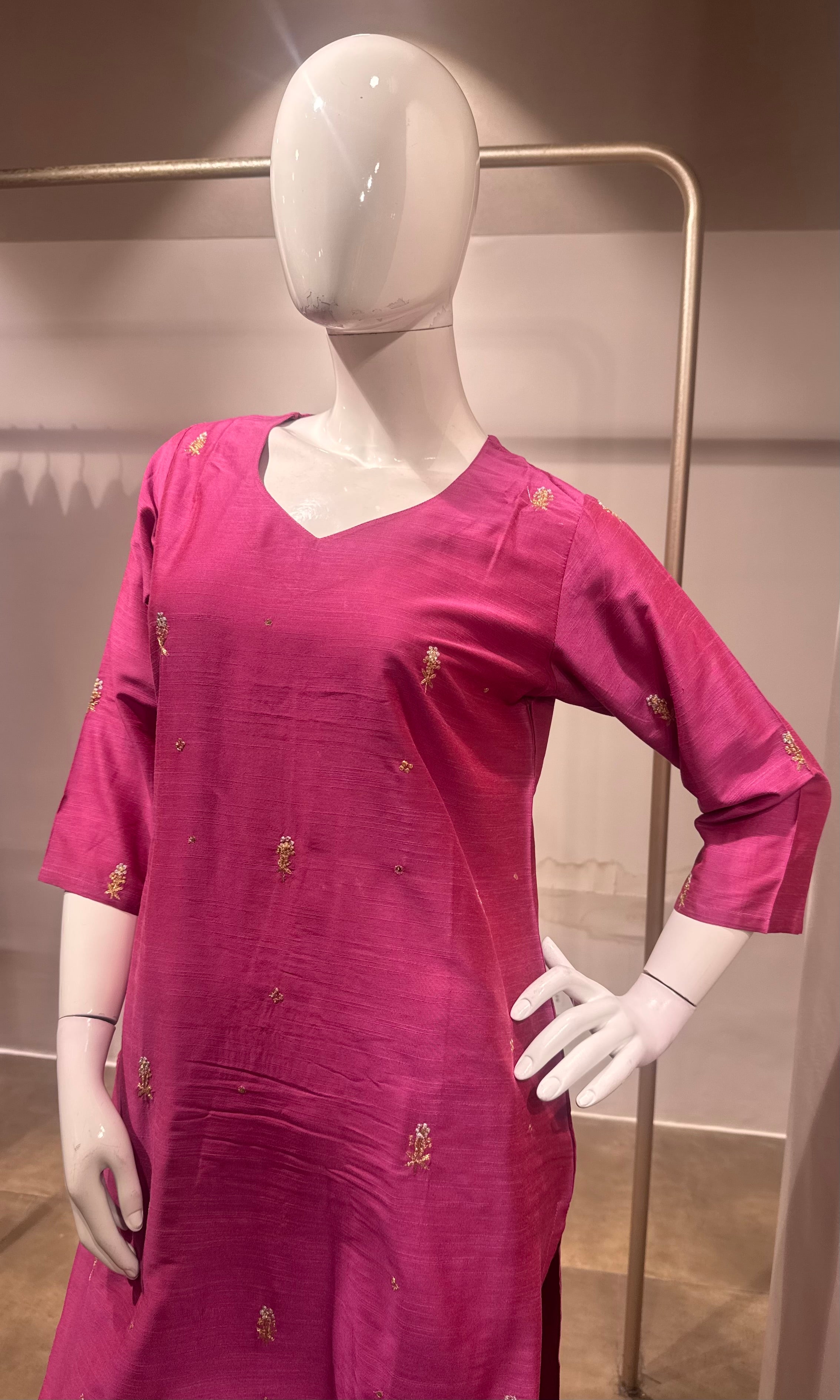 Fuchsia Pink Raw Silk Kurta Set with Banarasi Dupatta