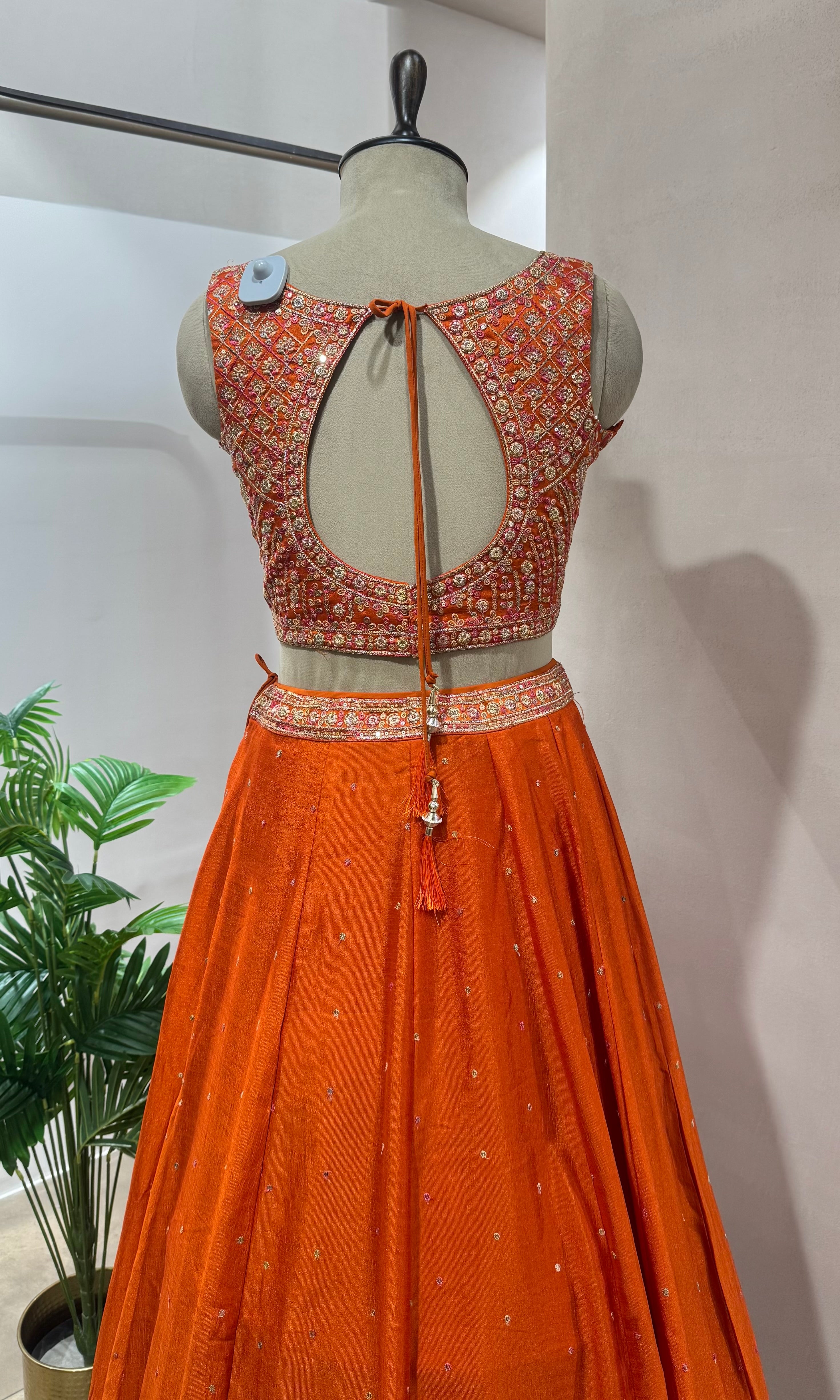 Orange embroidered Lehenga with dupatta