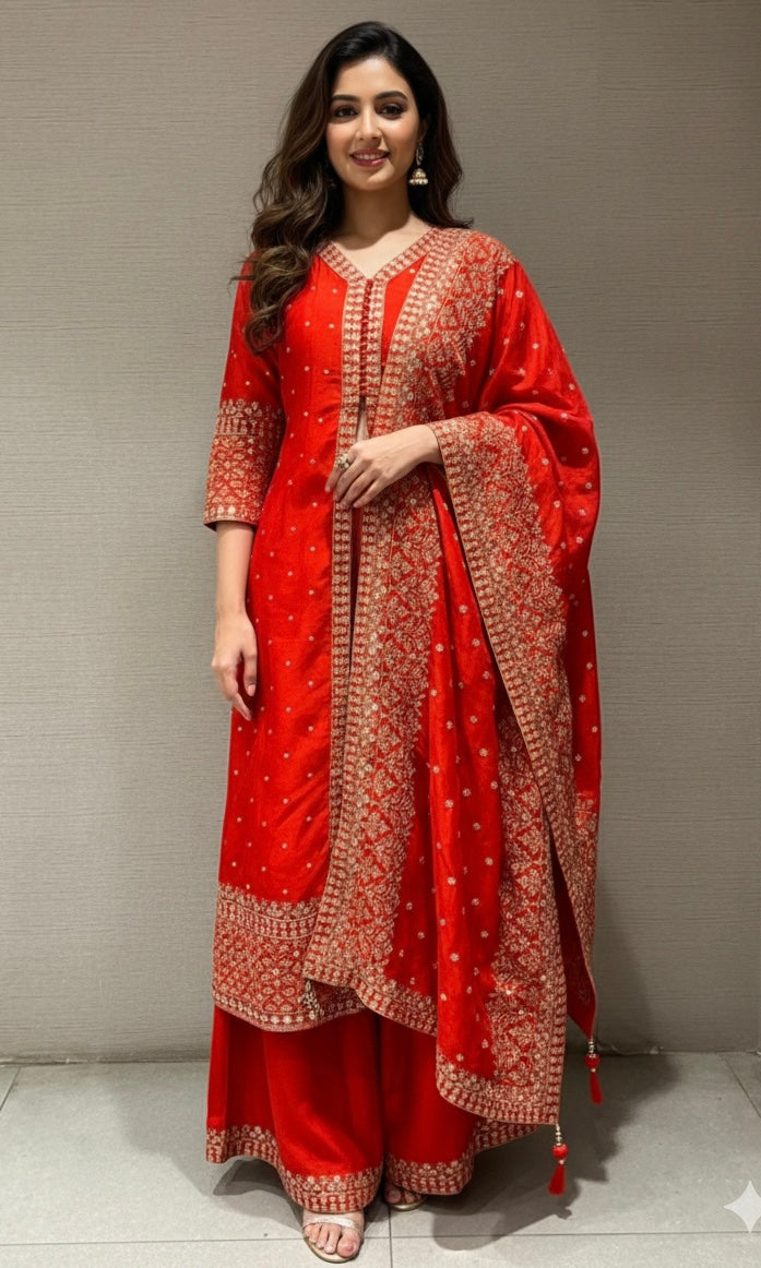 Orange embroidered front slit Anarkali