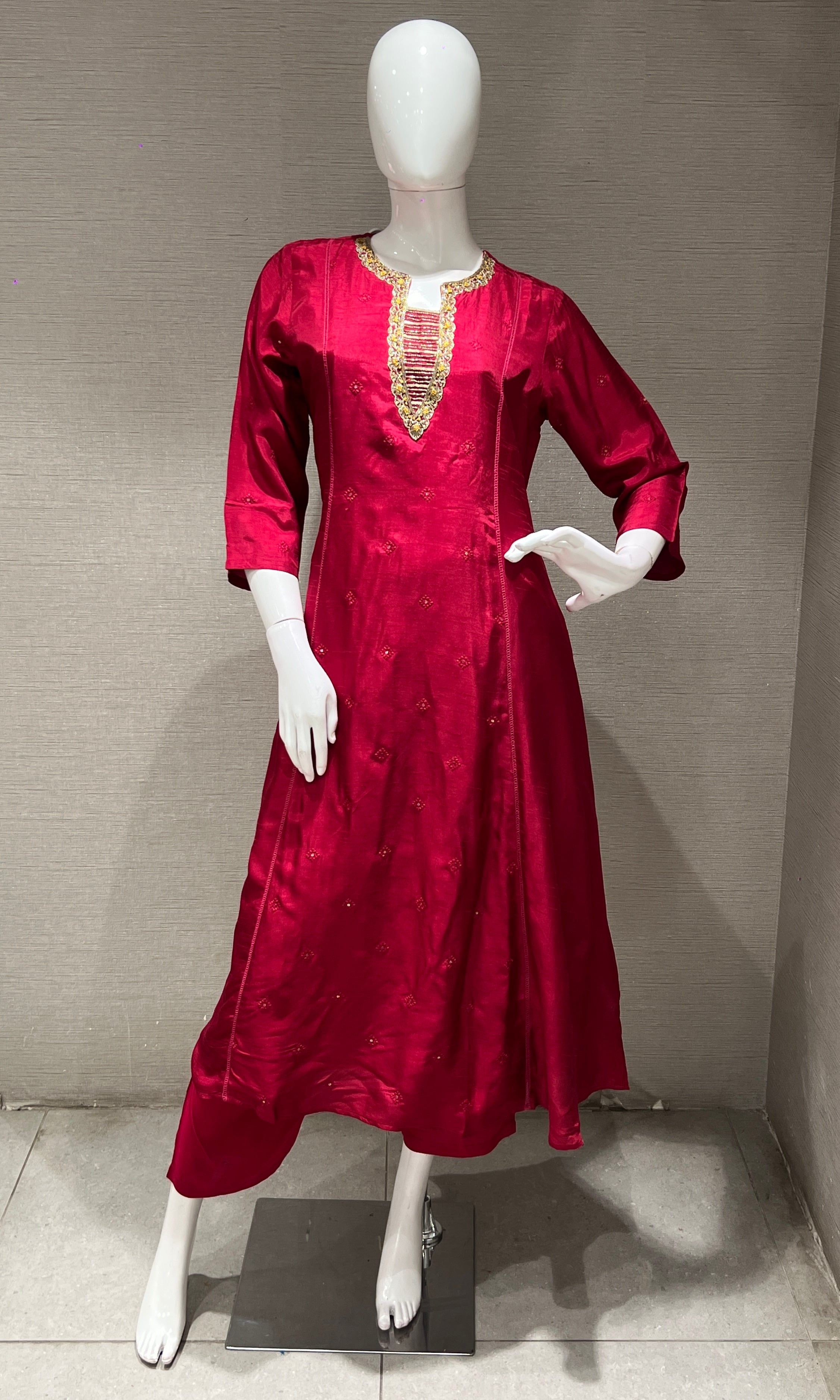 MAROON kurta set with yellow floral dupatta