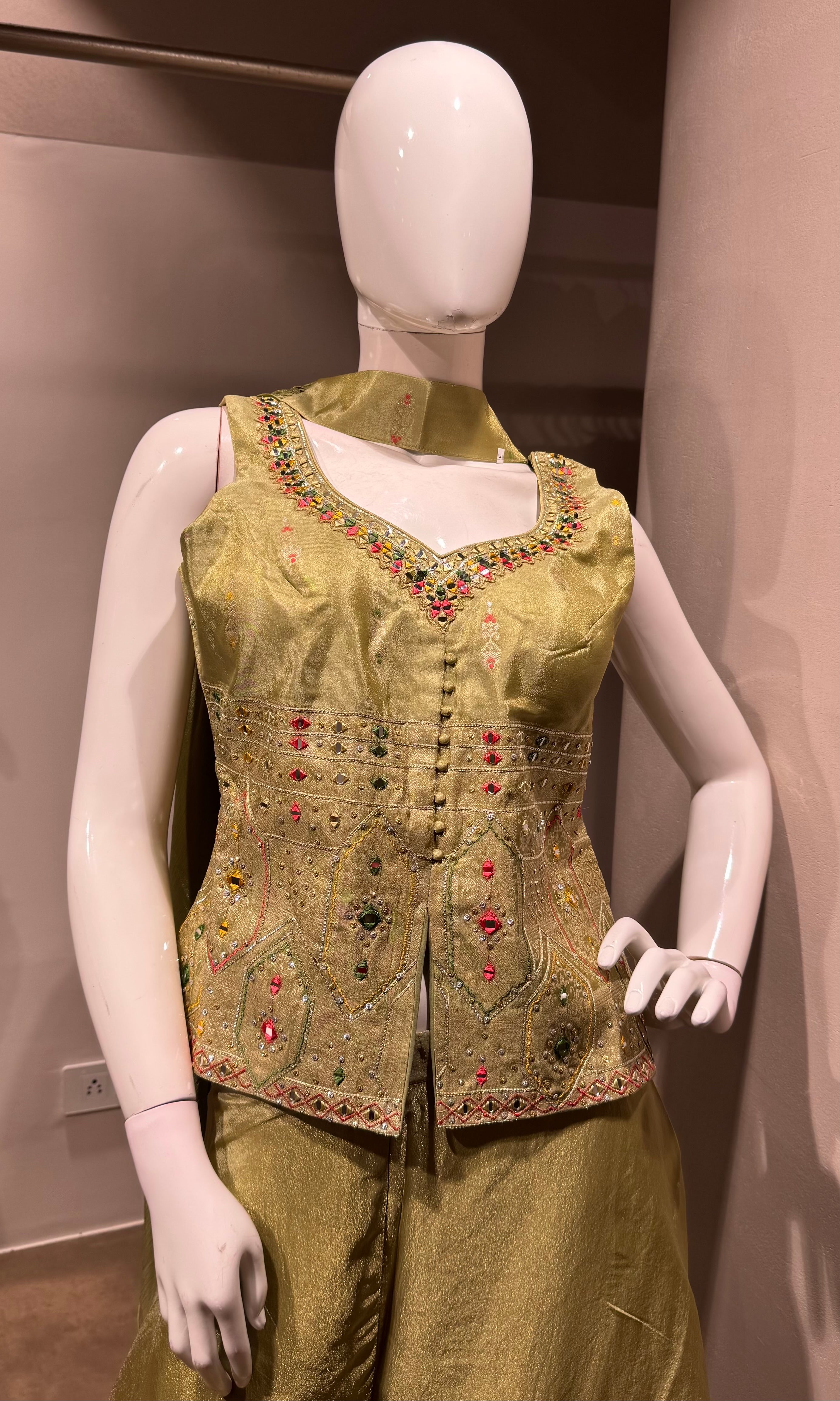 pista green embroidered palazzo set