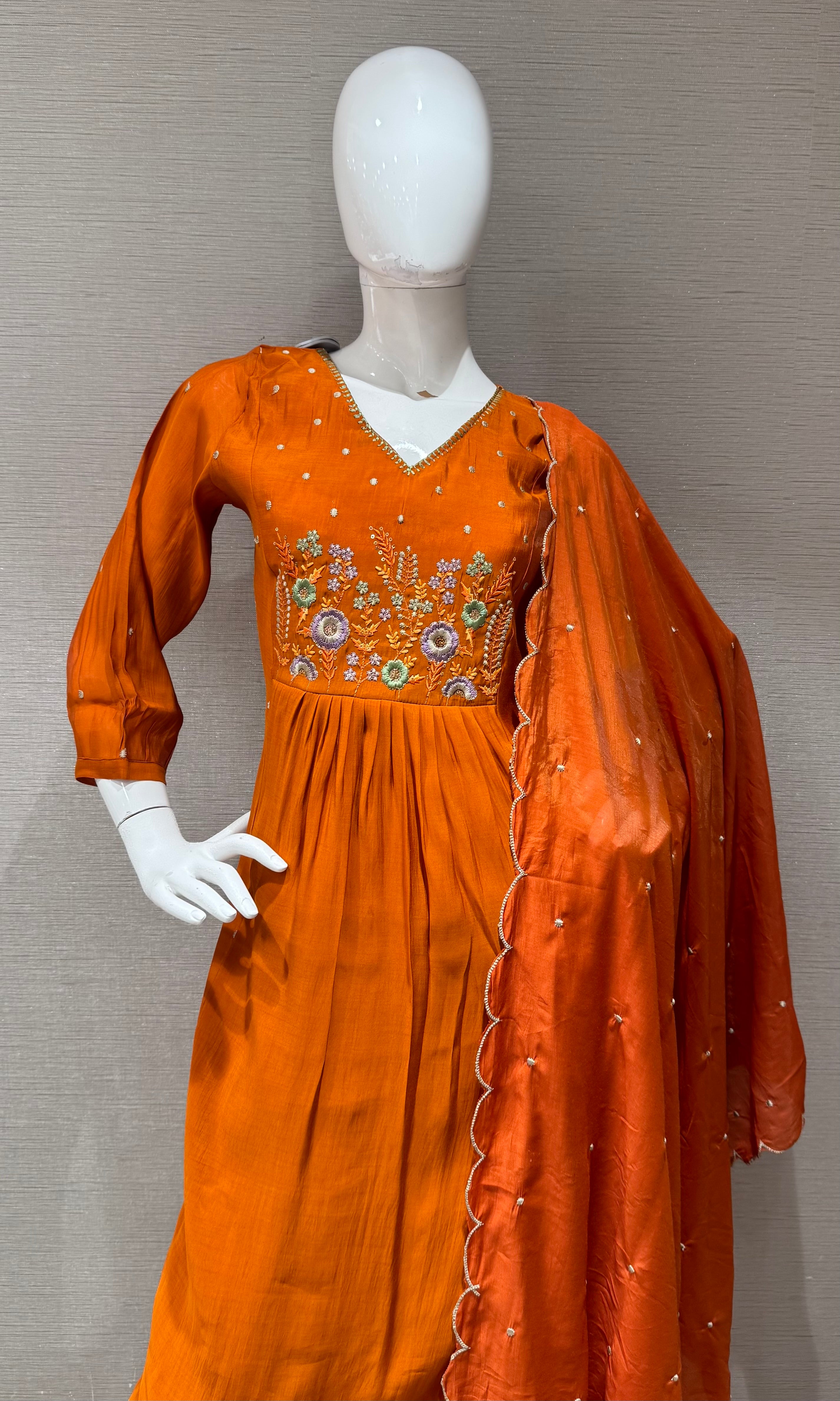 Rust Floral embroidery kurta set