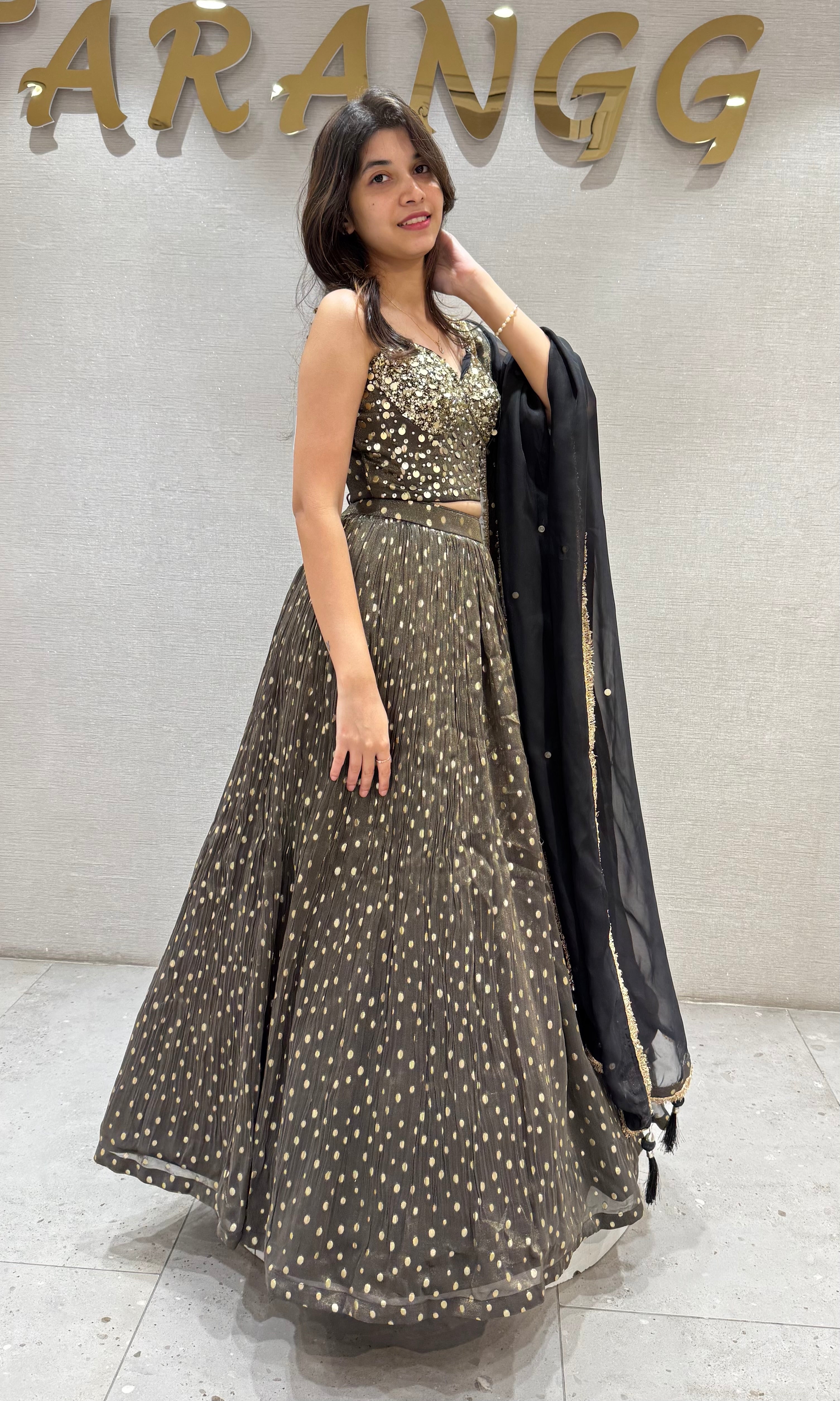 Golden Black Floral Embroidered Lehenga set