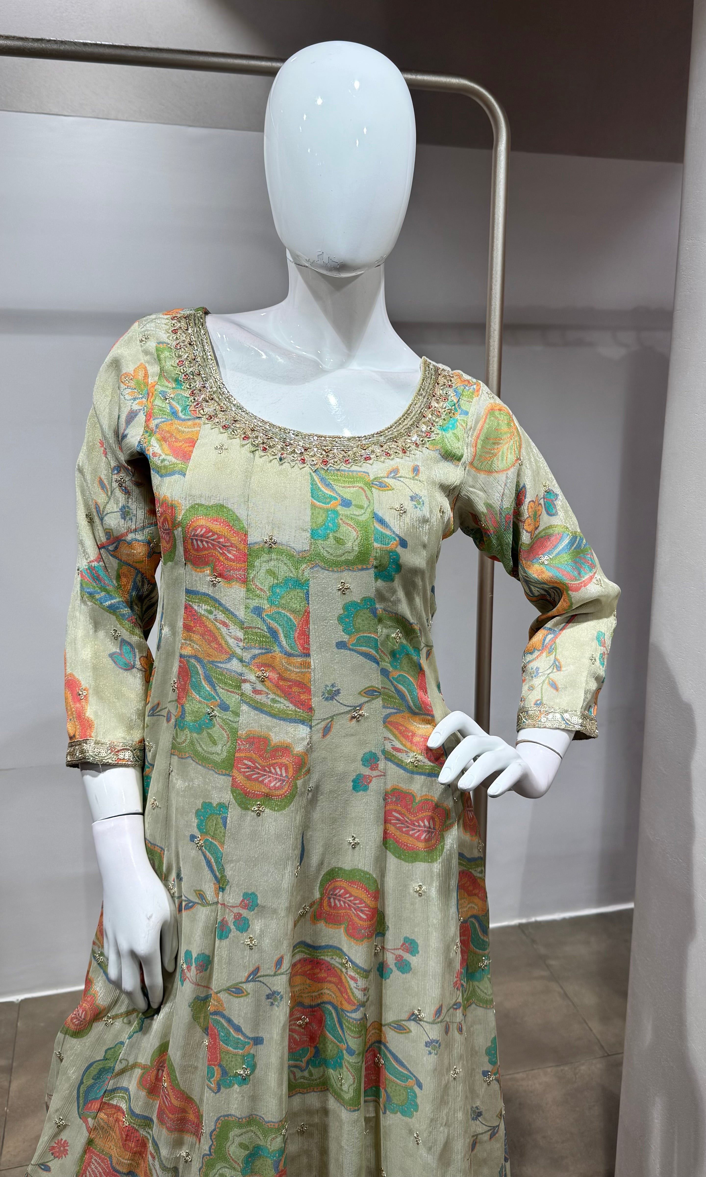 Multi Floral Anarkali Set with contrast dupatta
