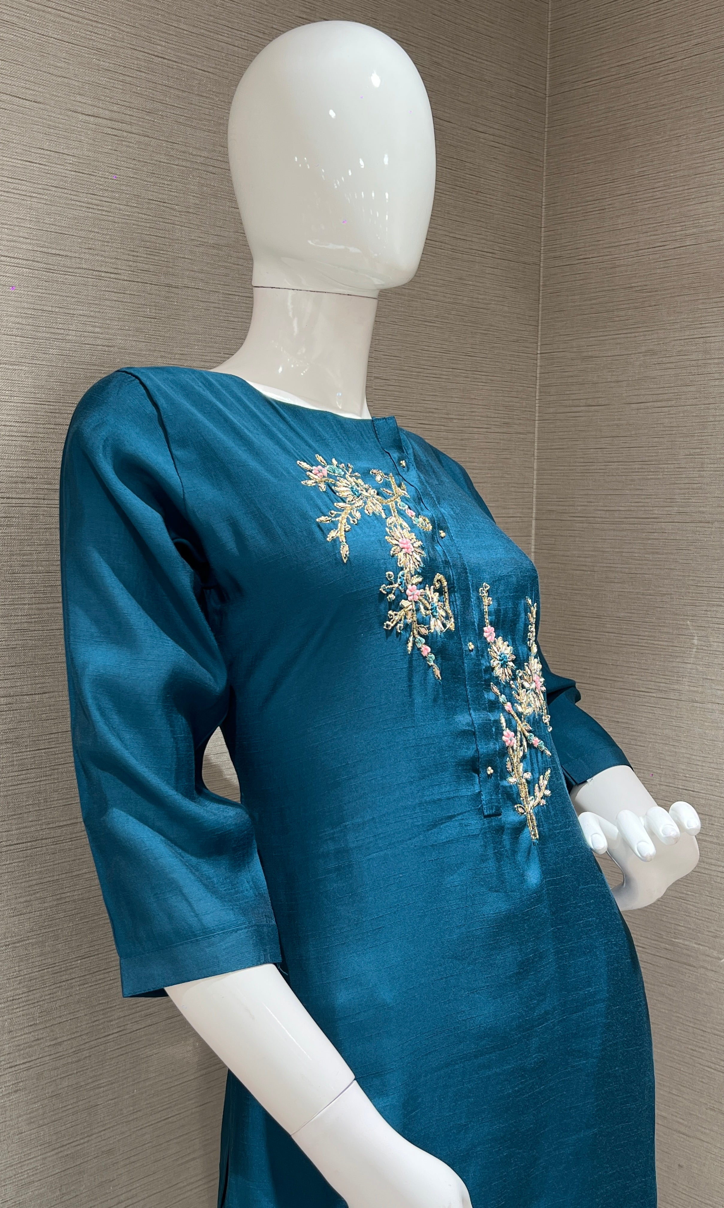 Blue Embroidered Kurta set with dupatta